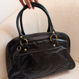 Coach Poppy Black Leather Pushlock Satchel Bag