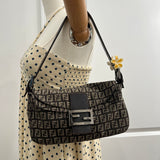 Navy Fendi Zucca Baguette FF Shoulder Bag