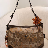 Rare Coach Brown Signature Suede Chelsea Shoulder Bag with Side Pockets