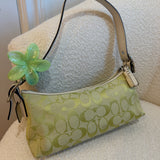 Rare Coach Lime Green Signature East West Baguette with White Trim