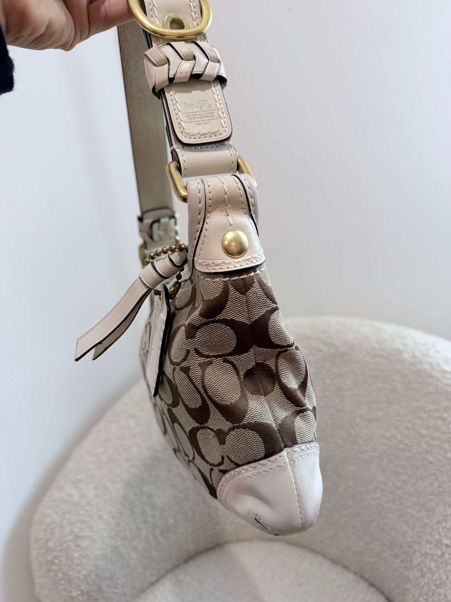 Coach Signature Shoulder Bag with Brass Hardware