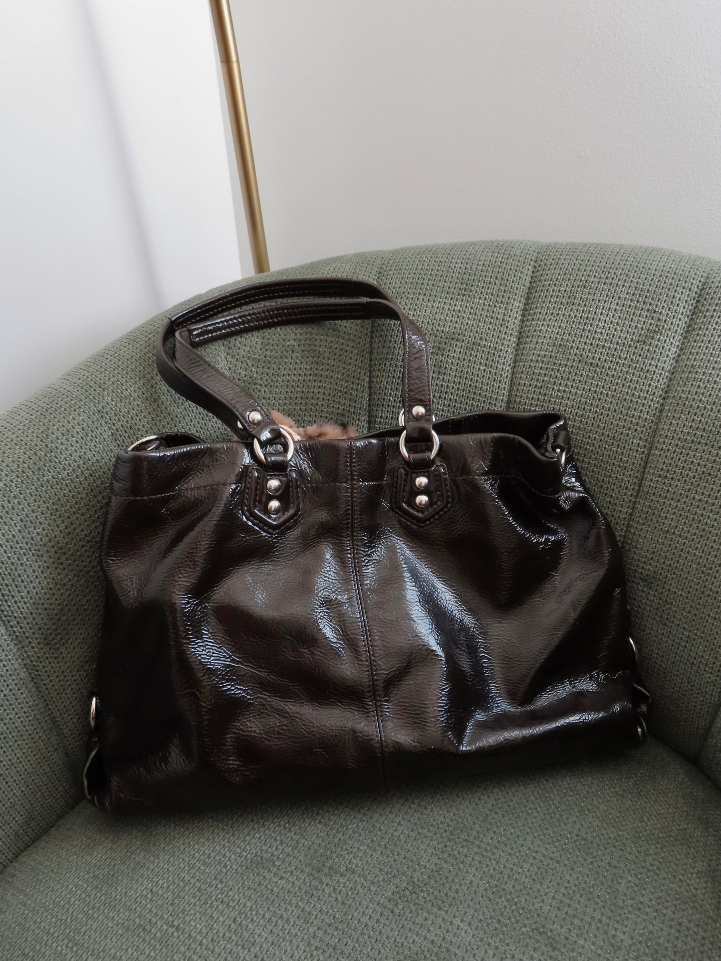 Coach Brown Patent Leather Ashley Carry-All Bag