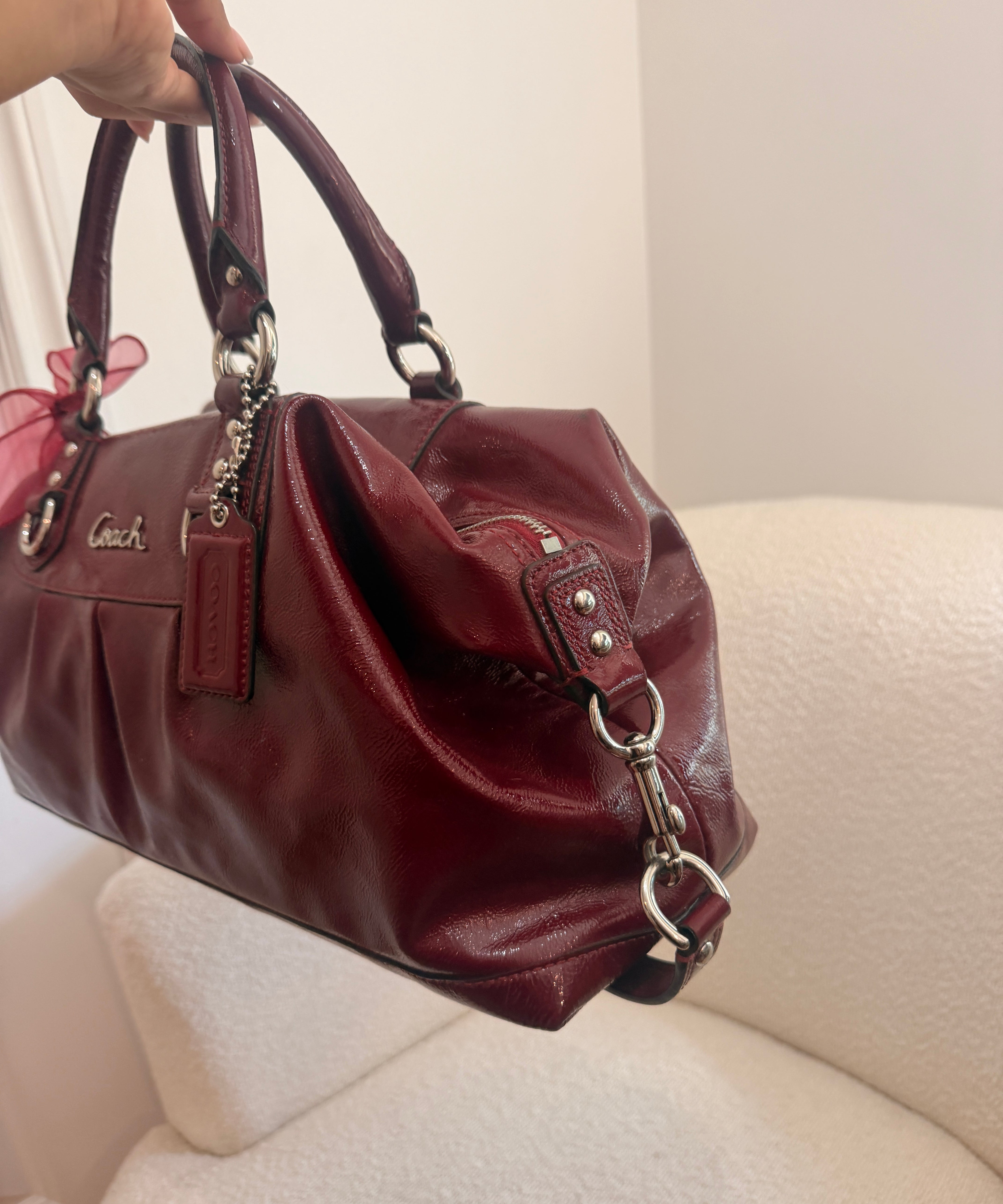 Coach Burgundy Patent Leather Ashley Shoulder Bag
