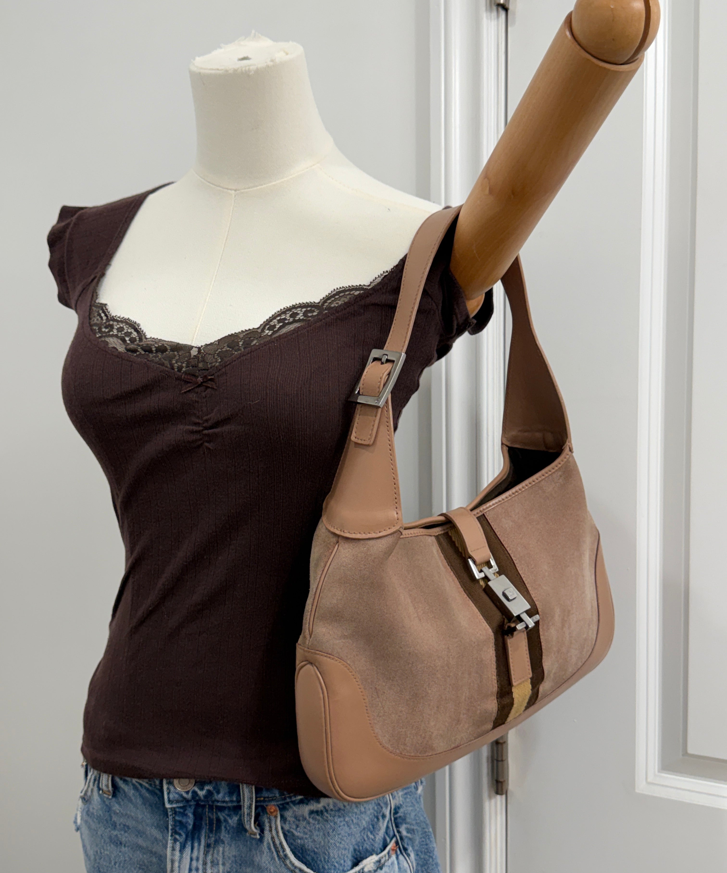 Taupe Suede Gucci Jackie Shoulder Bag