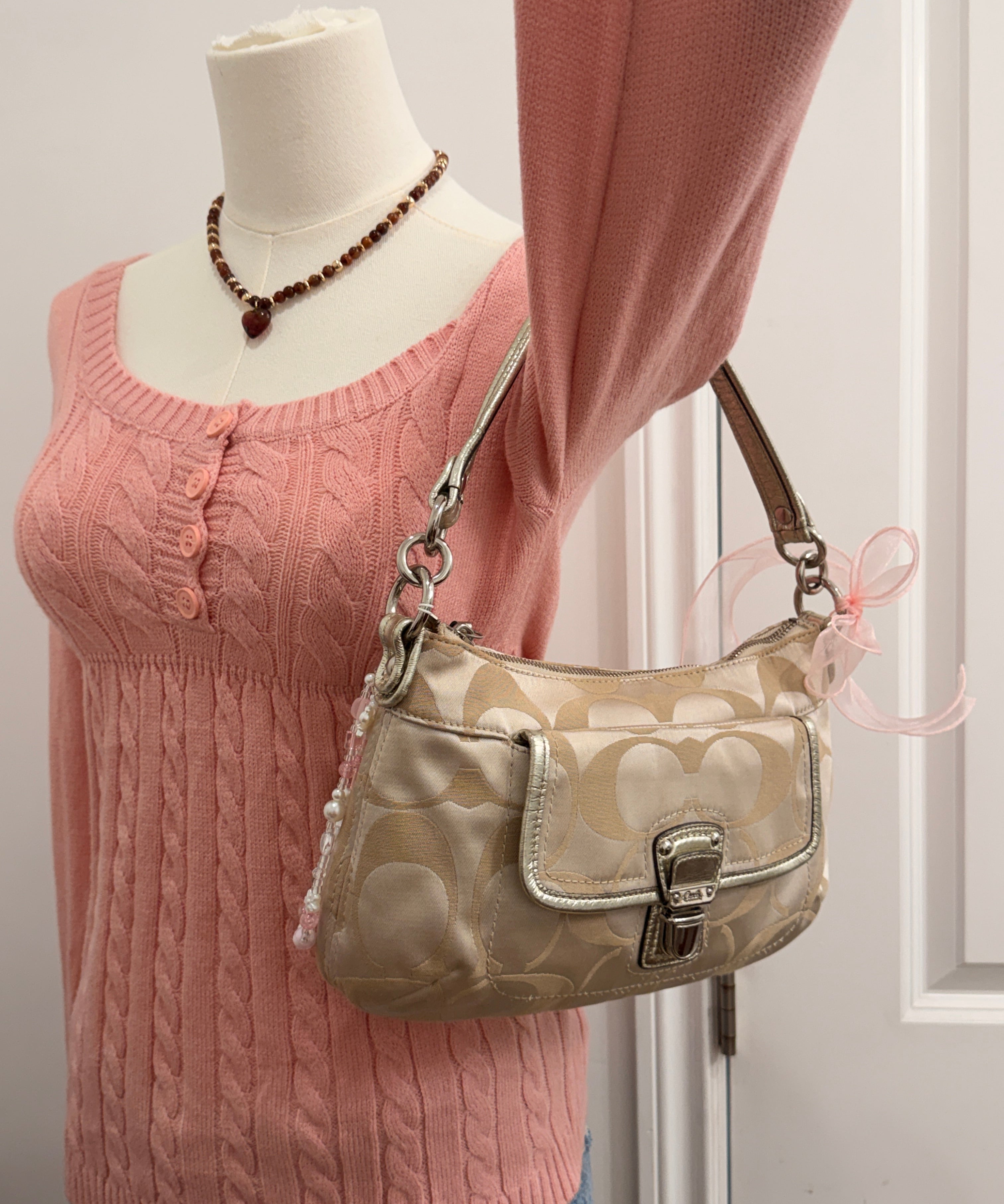 Coach Beige Signature Poppy Shoulder Bag