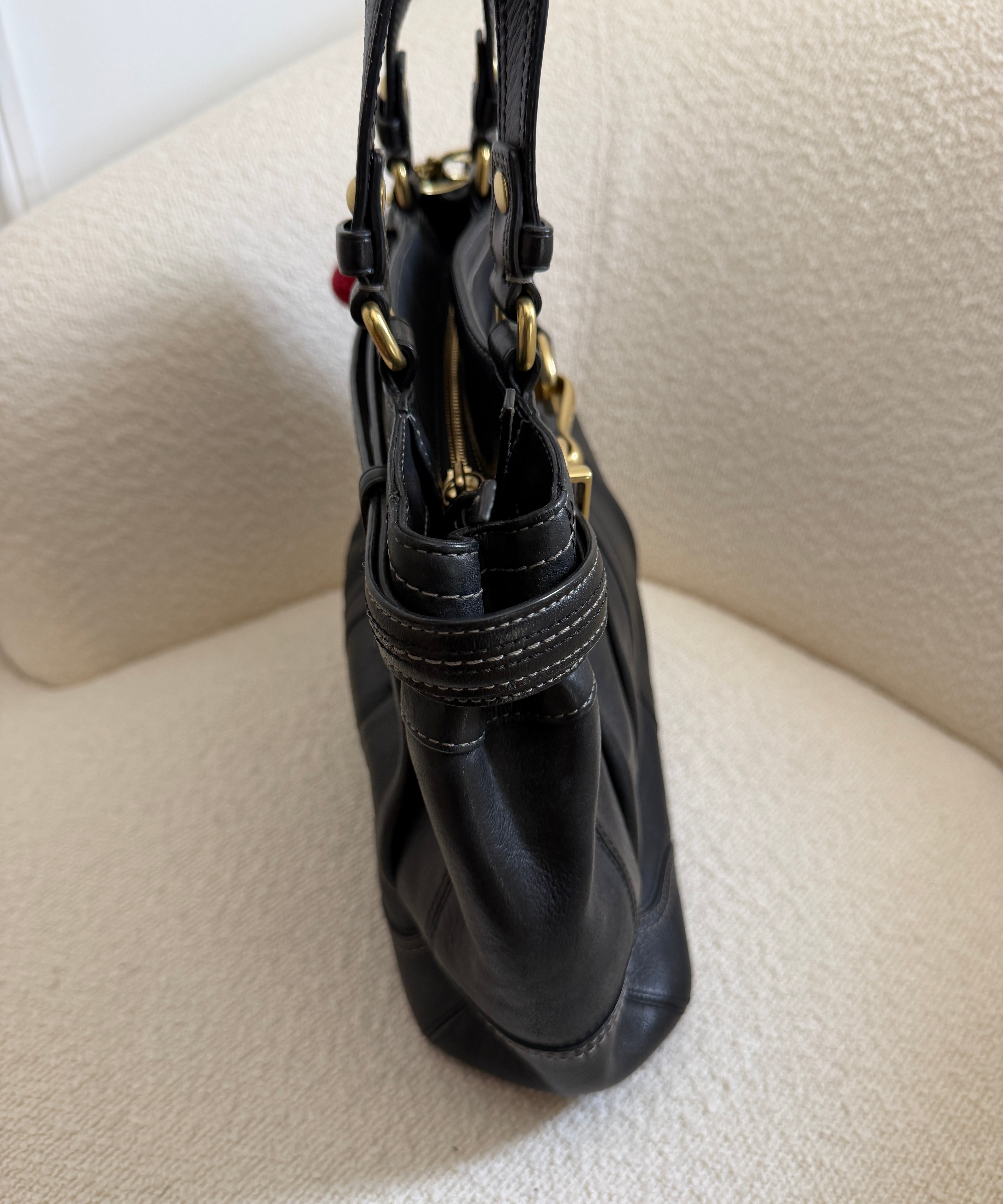 Coach Black Leather Pleated Hobo Bag