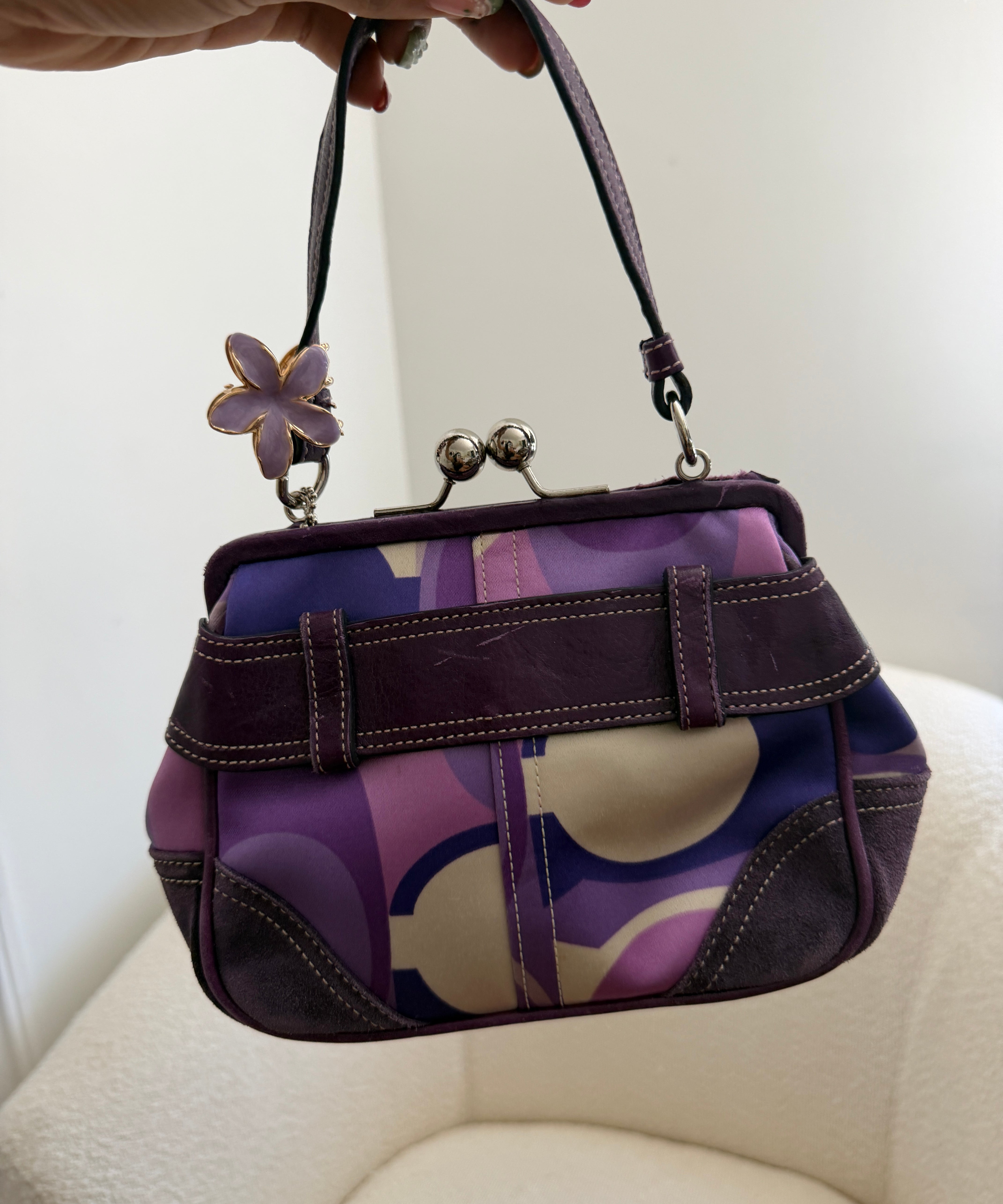 Rare Coach Swarovski Purple Optic Kisslock Hand Bag