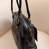 Coach Poppy Black Leather Pushlock Satchel Bag