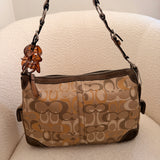 Rare Coach Brown Signature Suede Chelsea Shoulder Bag with Side Pockets