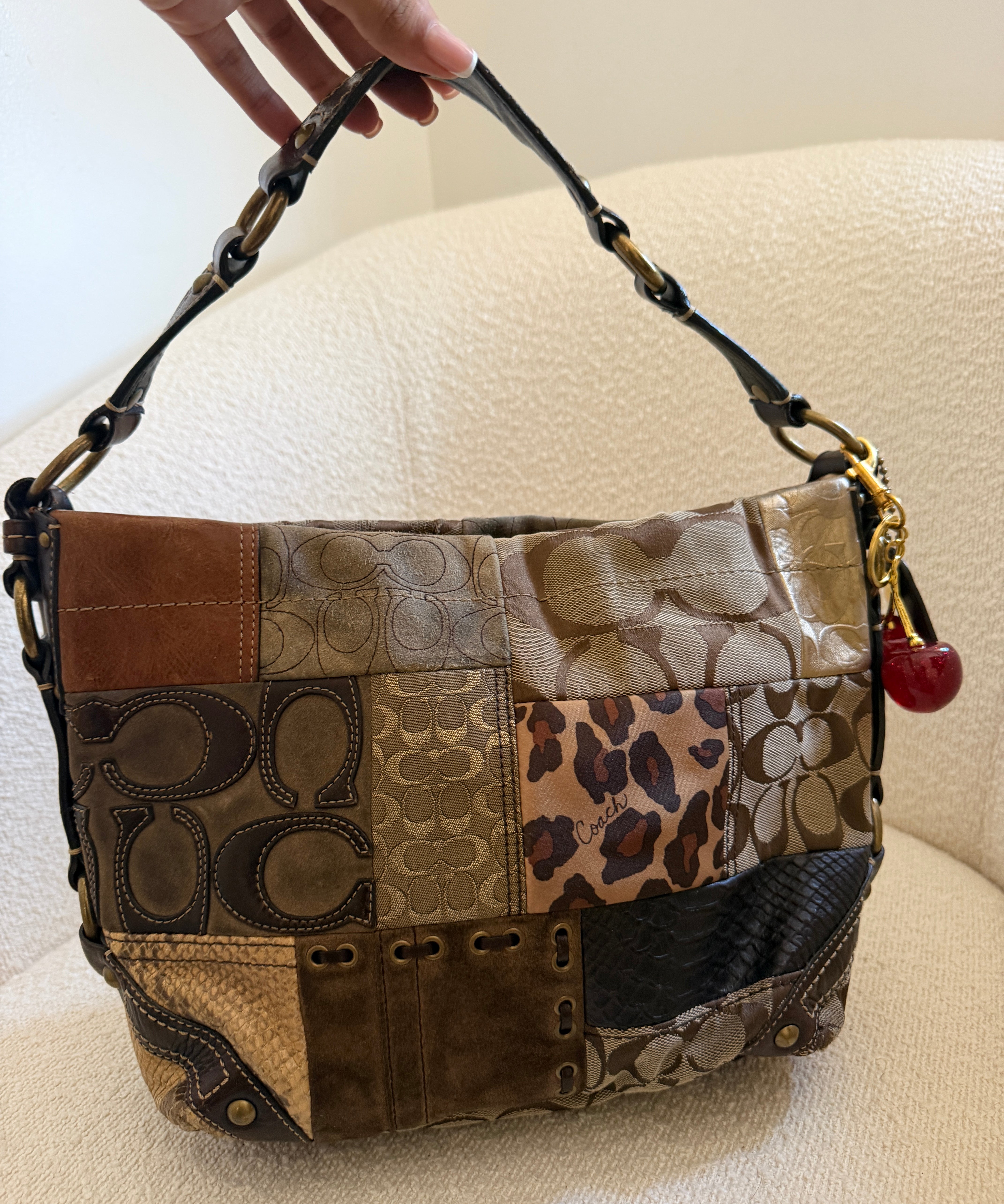 Coach Medium Leopard Patchwork Carly Bag