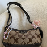 Brown Coach Signature Shoulder Bag with Brown Leather Trim