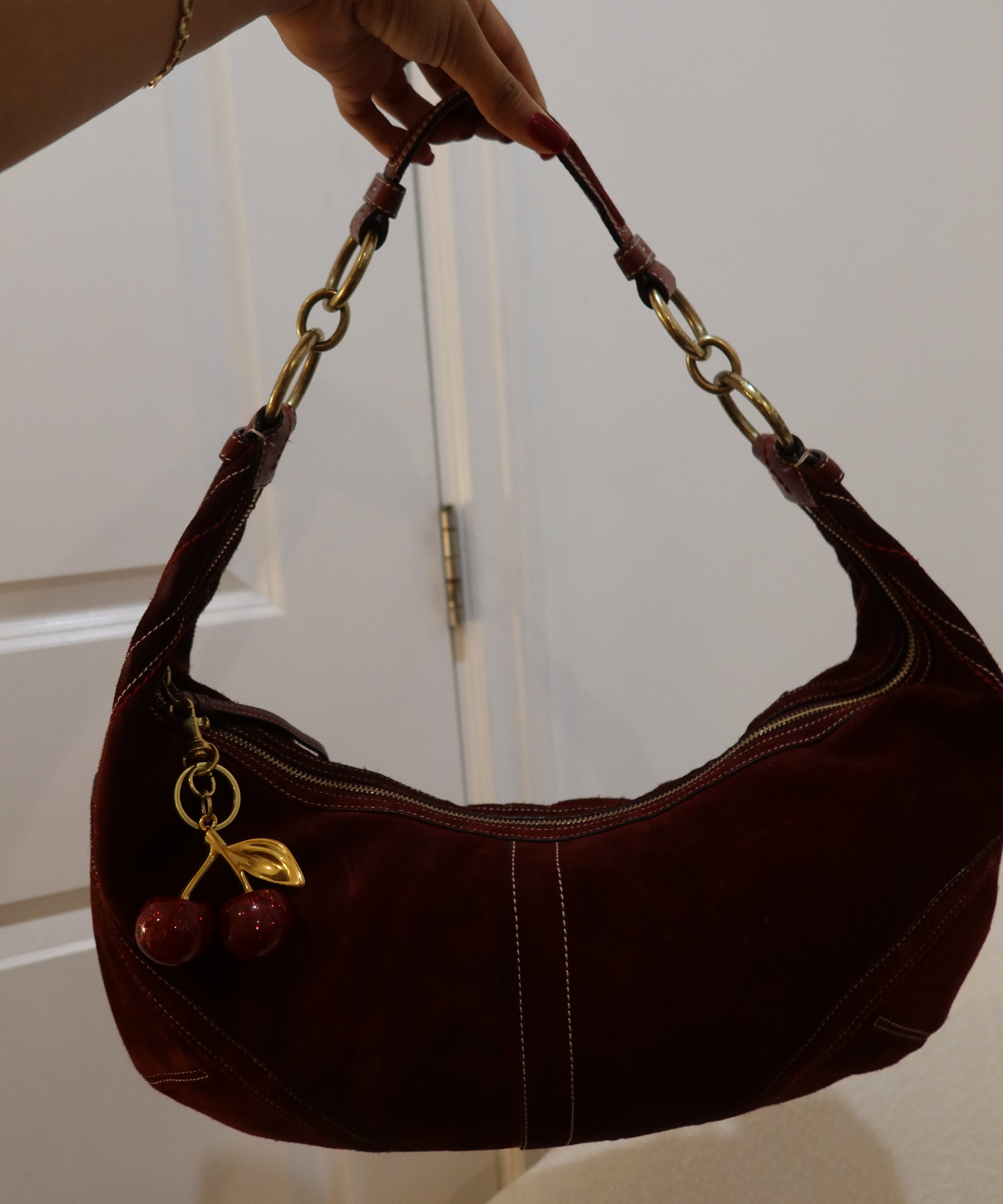 Coach Red XL Suede Hobo Bag