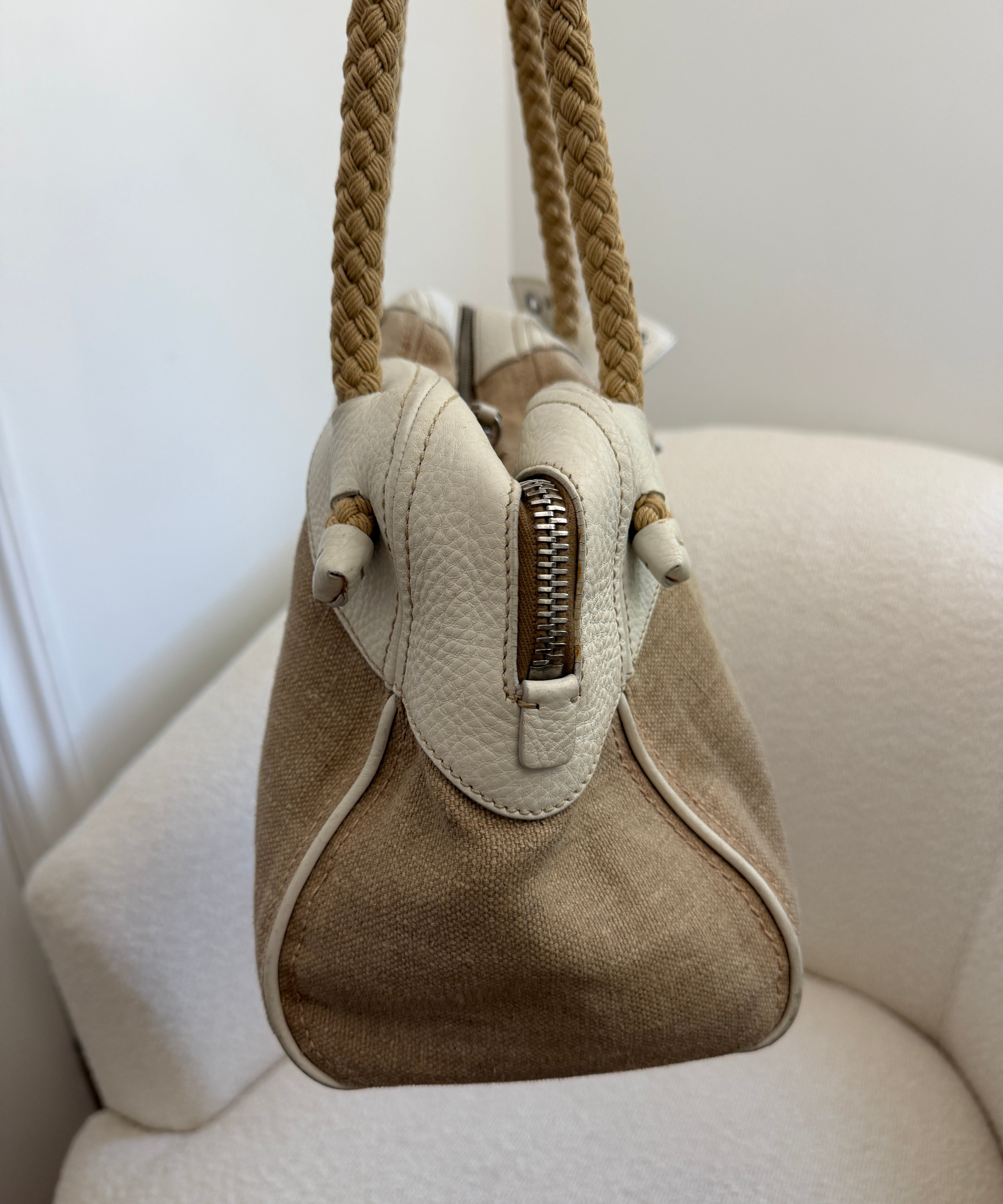 Beige Archive Miu Miu Studded Flower Shoulder Bag