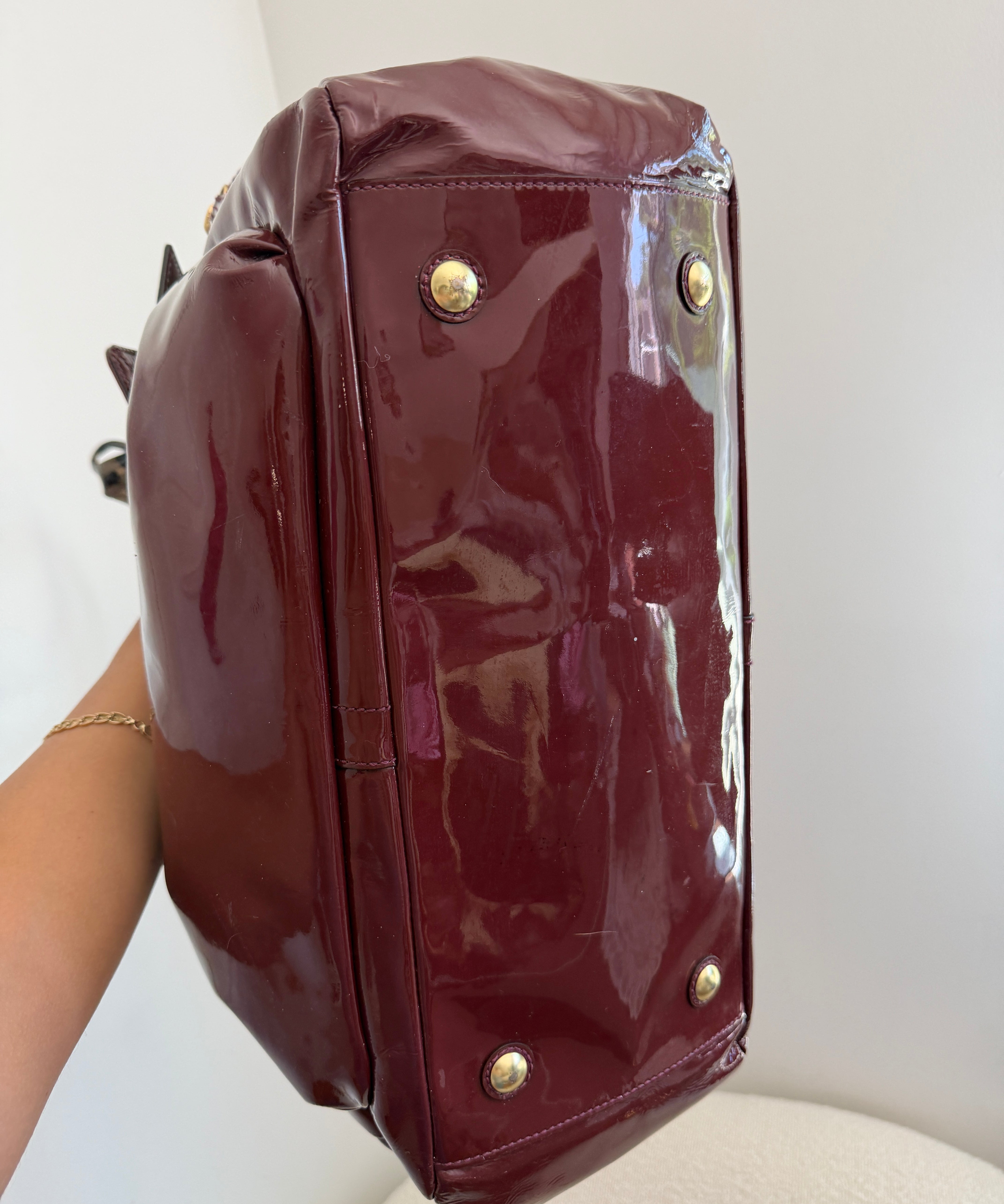 Coach Burgundy Peyton Patent Leather Turnlock Legacy Bag