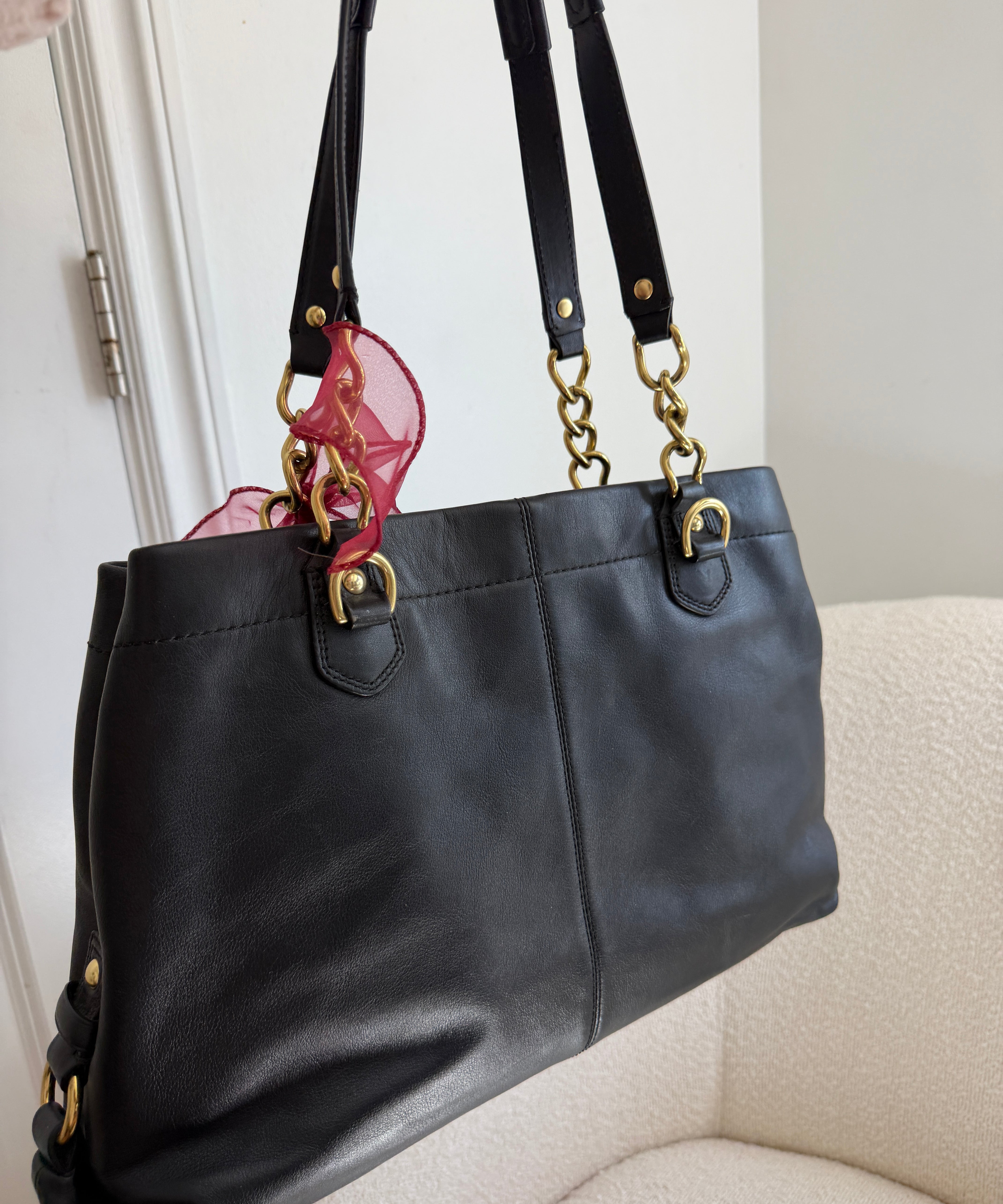 Coach Black Leather Ashley Carry-All Bag