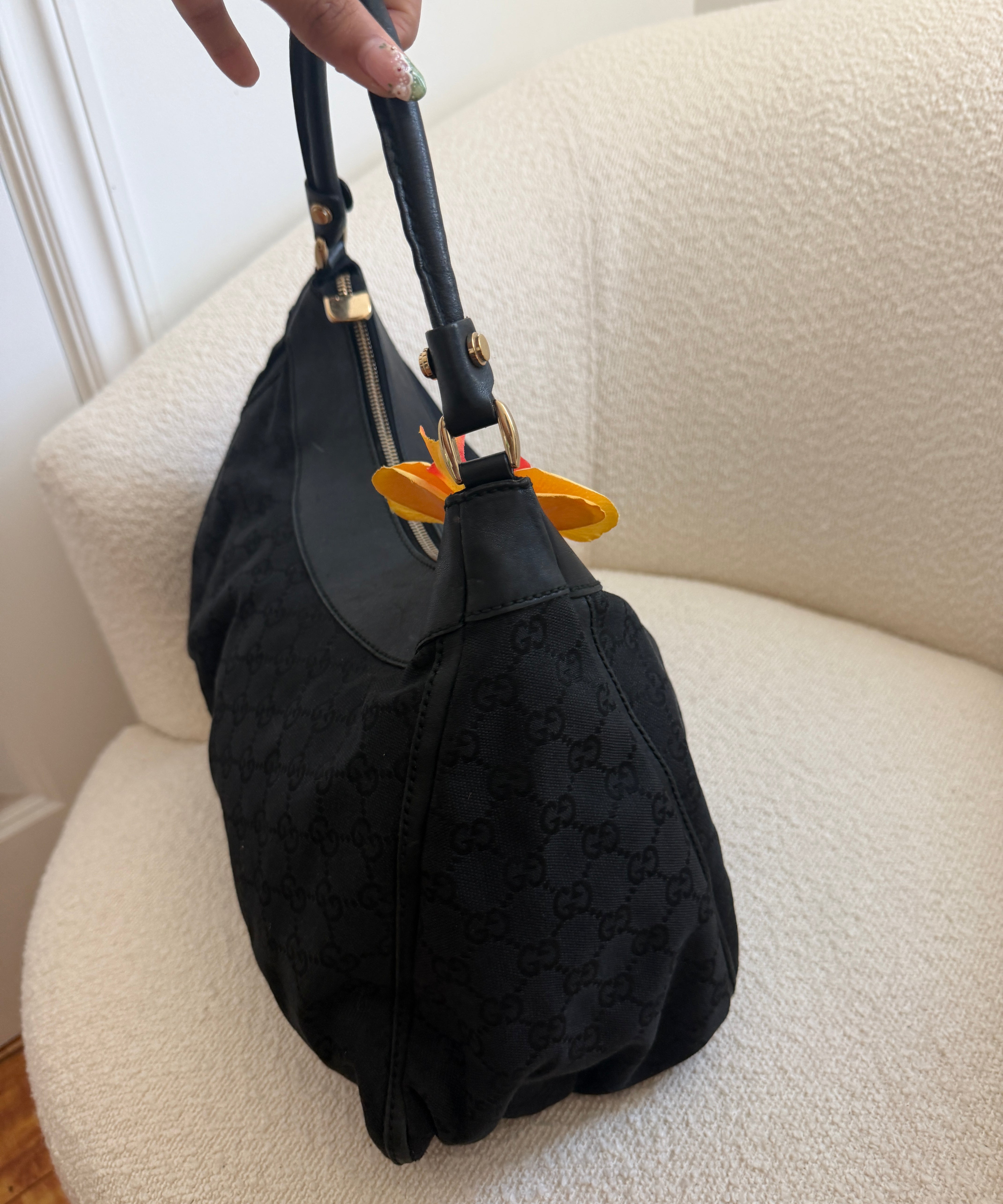 Black Gucci D-Ring Abbey Large Shoulder Bag
