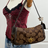 Coach Brown Signature Turnlock Ergo Flap Bag