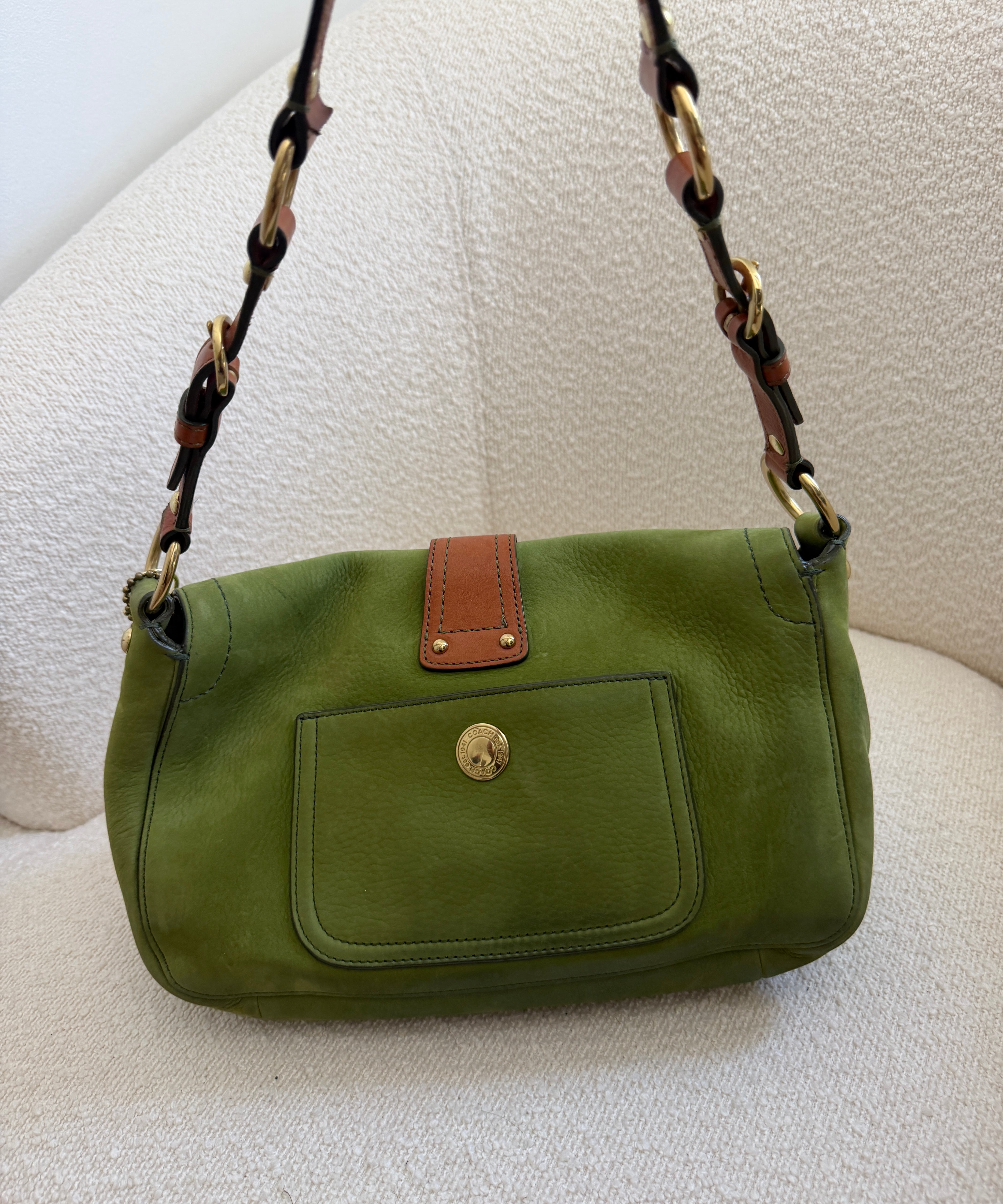 Coach Green Nubuc Leather Chelsea Shoulder Bag