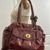 Coach Burgundy Peyton Patent Leather Turnlock Legacy Bag