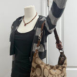 Beige Coach Signature Shoulder Bag with Tan Trim