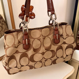 Coach Brown Signature Snakeskin Trim Tote Bag