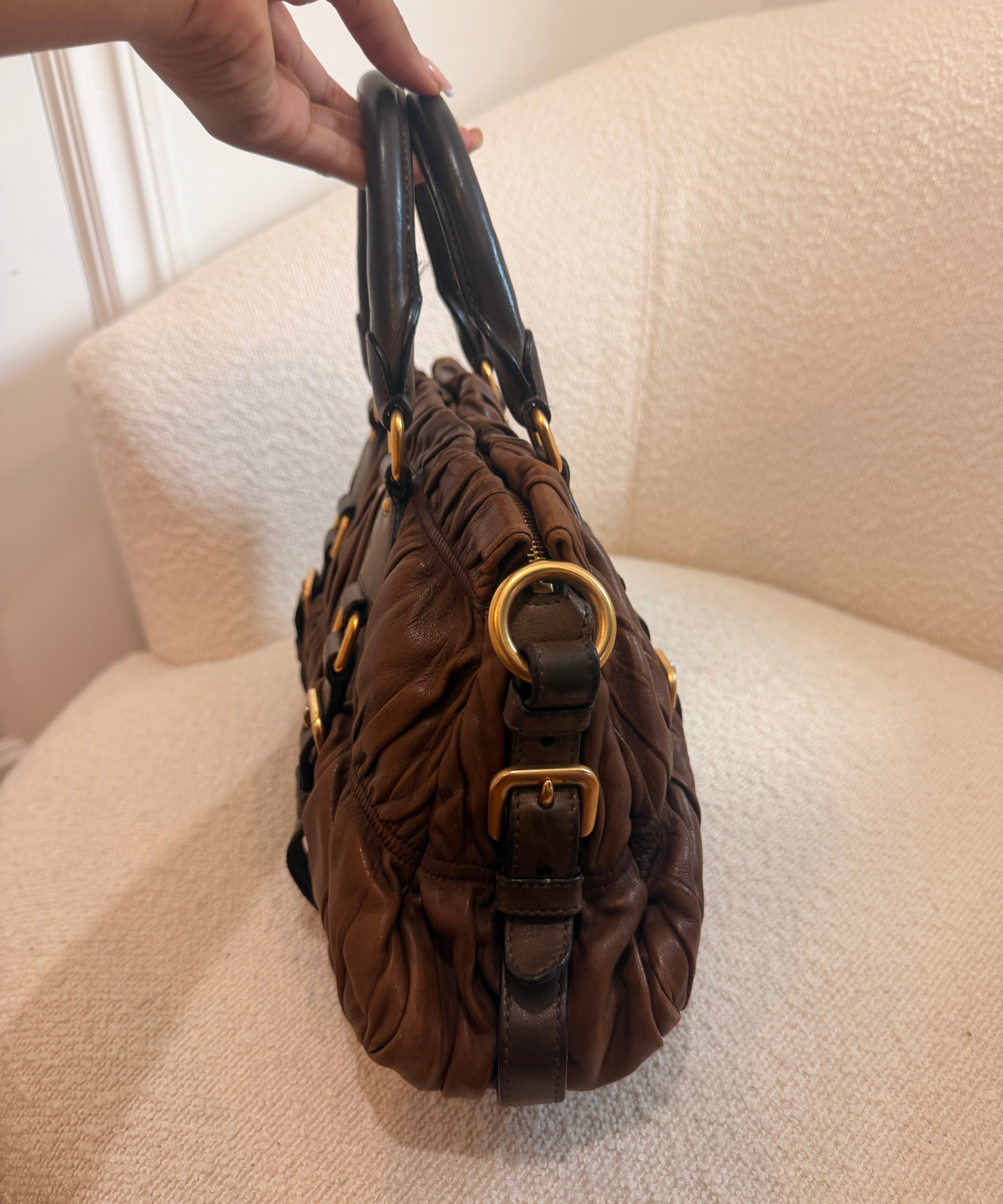 Brown Prada Nappa Shoulder Bag