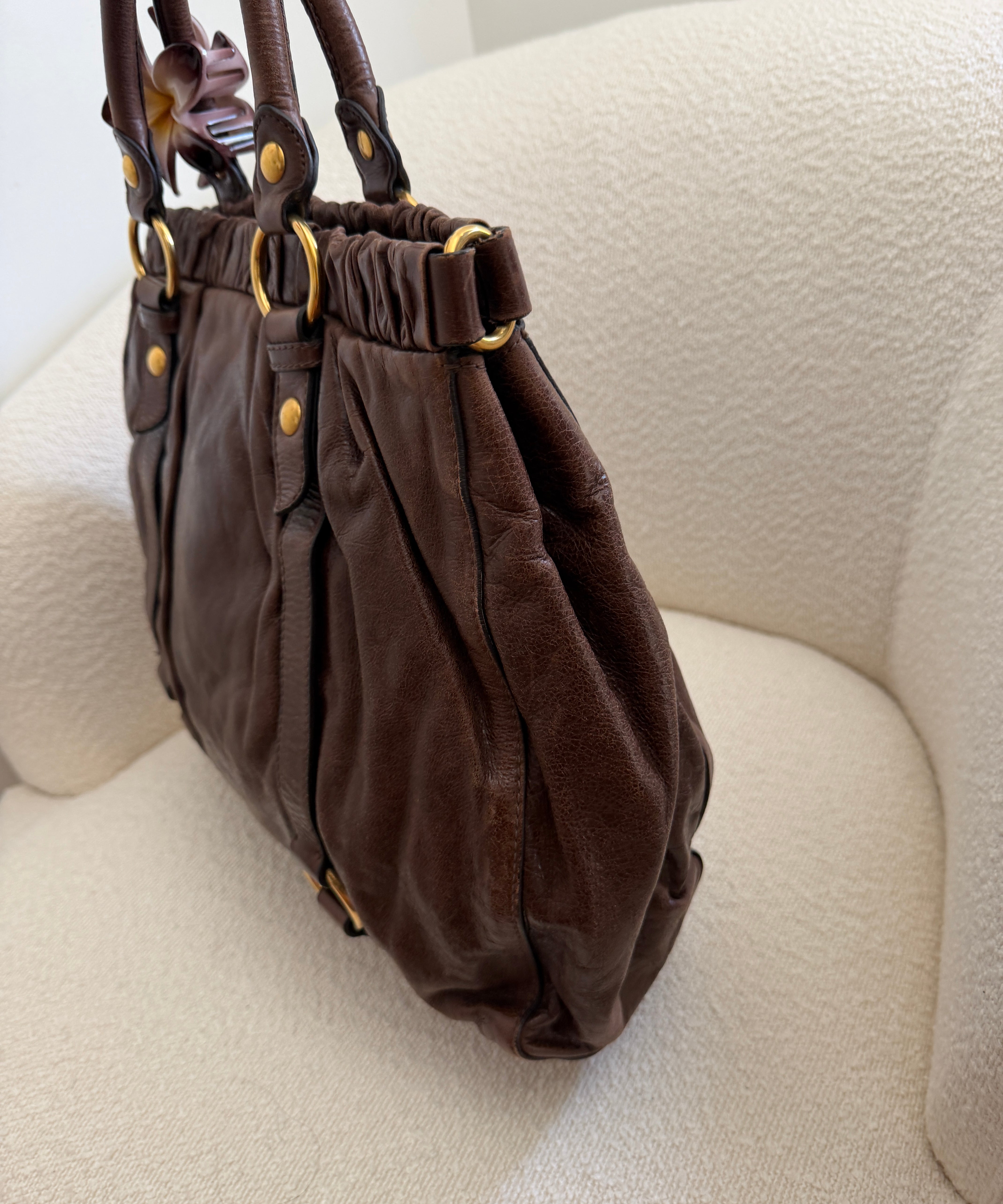 Miu Miu Brown Vitello XL Leather Bag