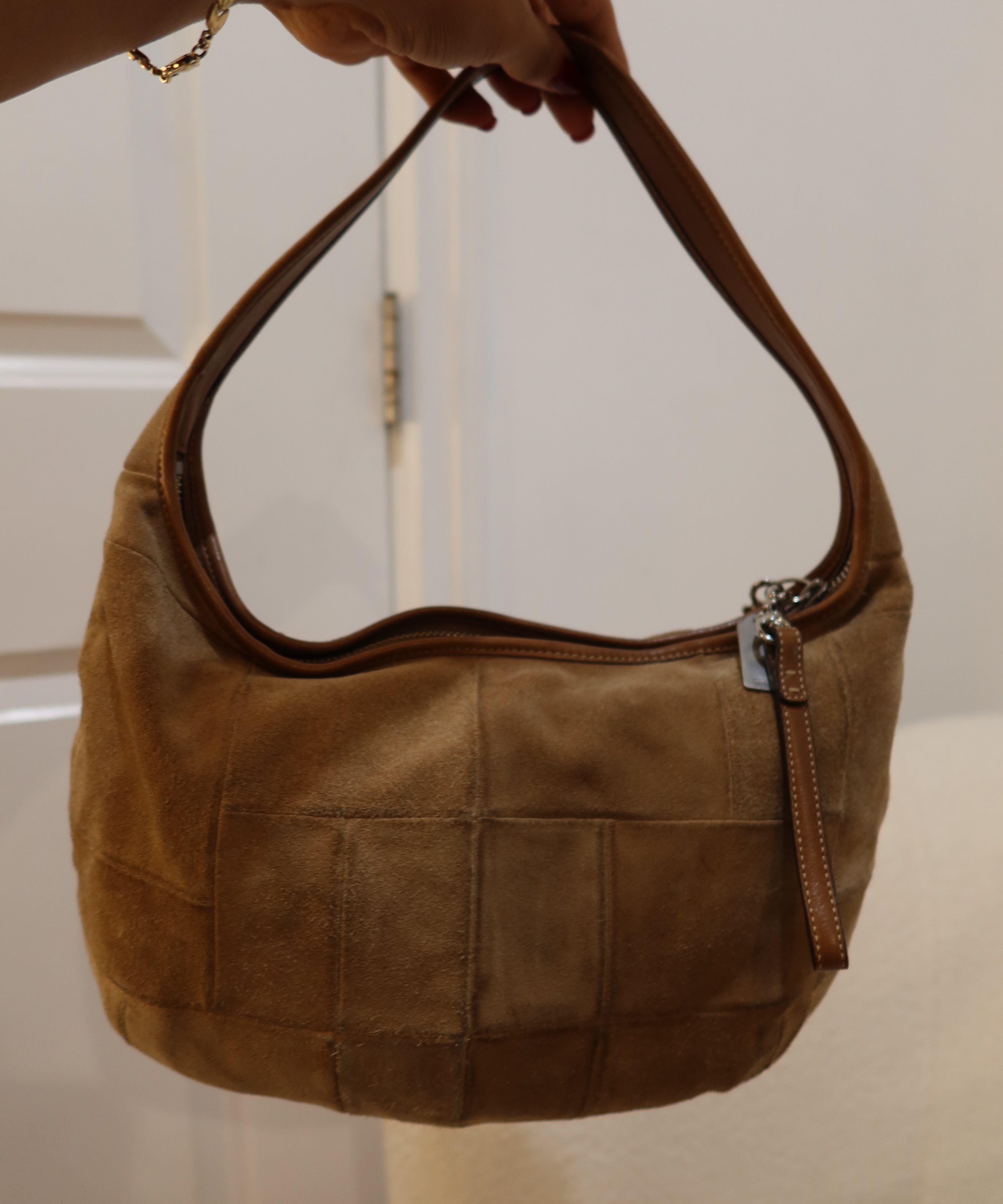 Rare Coach Khaki Patchwork  Suede Ergo Hobo Bag