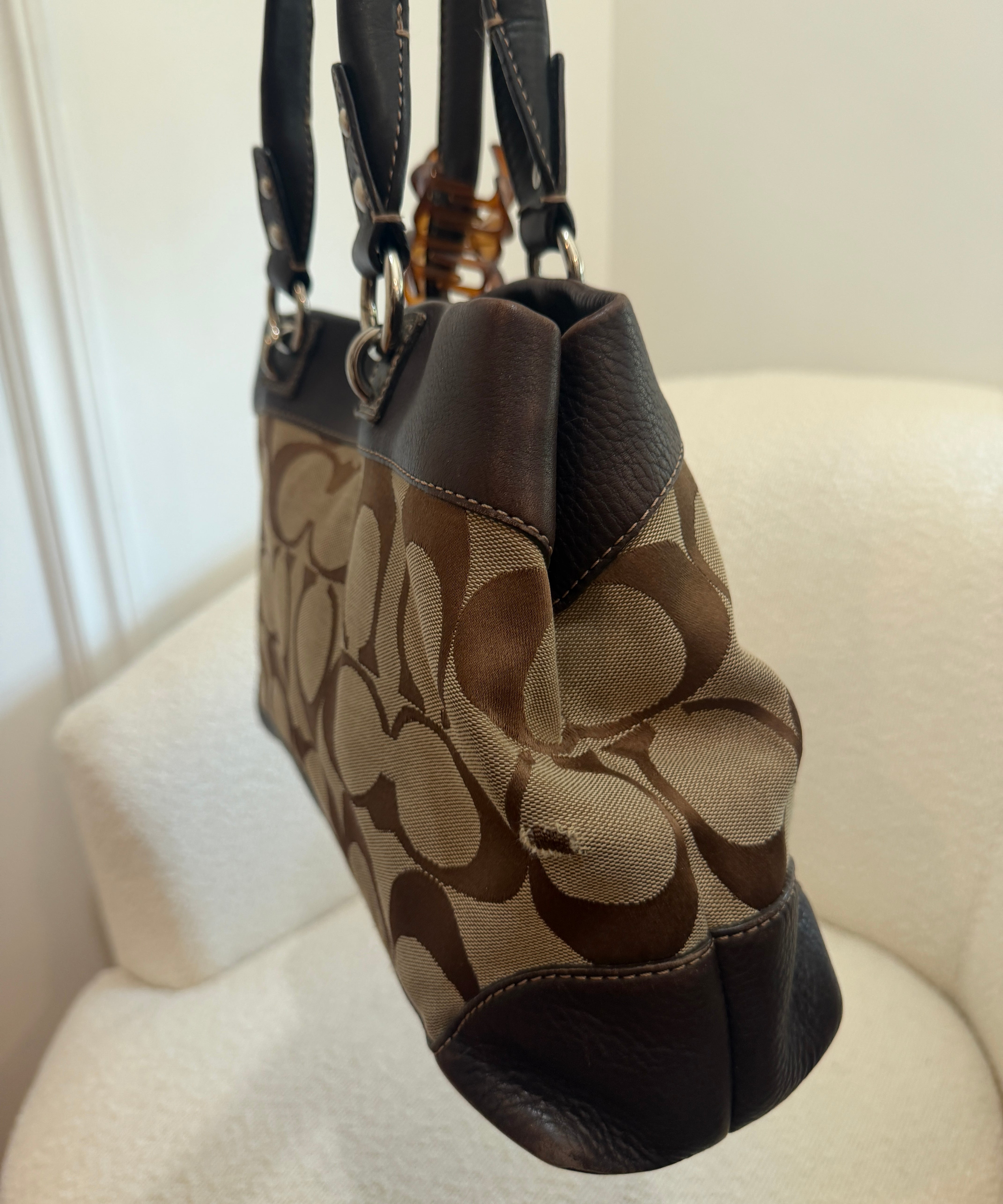Coach Brown Trim Signature Tote Bag