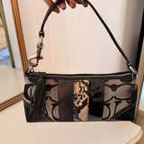 Rare Coach Black Signature East West Baguette with Snakeskin Stripe