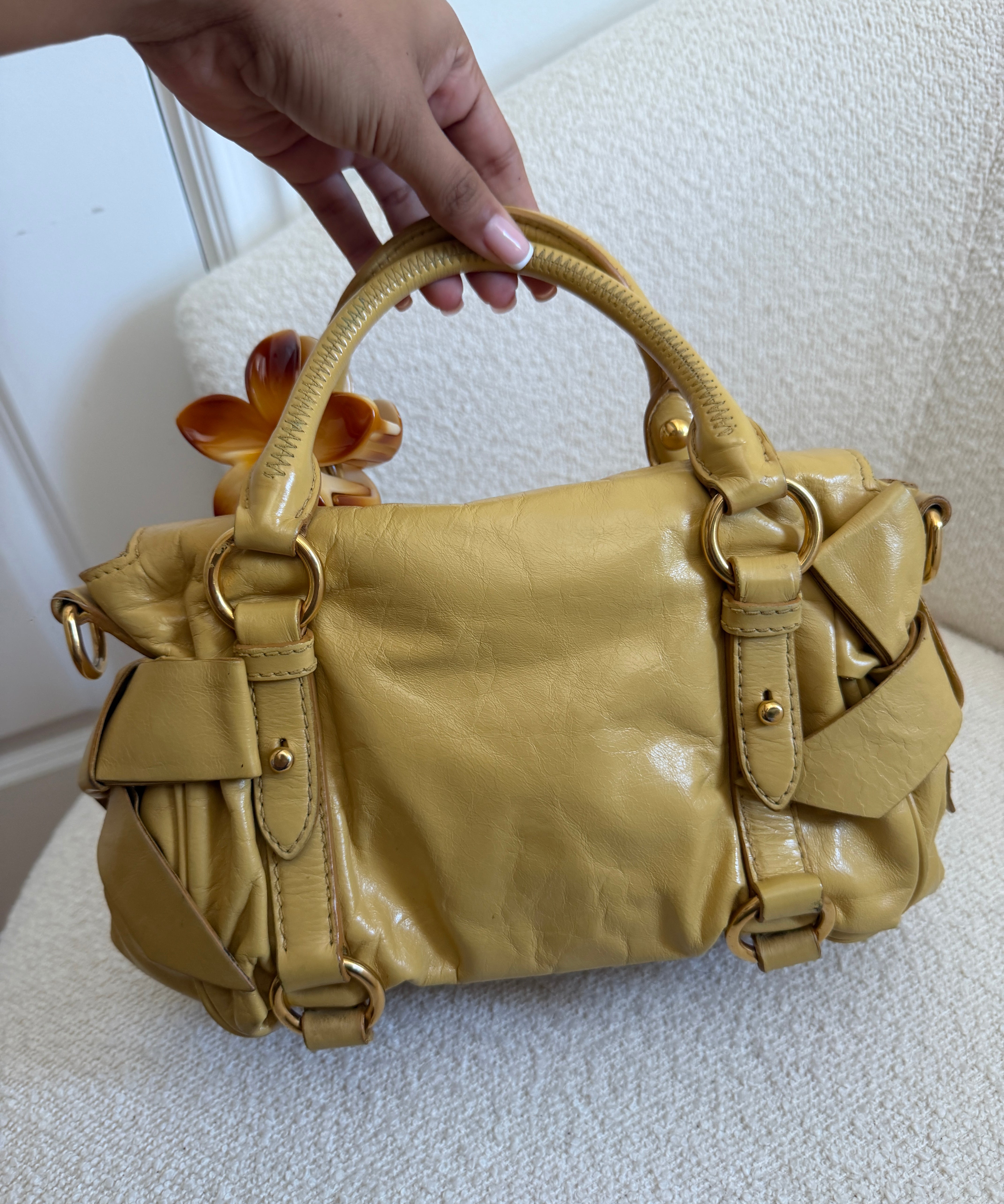 Miu Miu Yellow Vitello Lux Box Bag