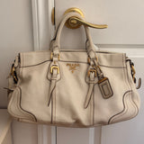 White Prada Cervo Antik Shopping Bag