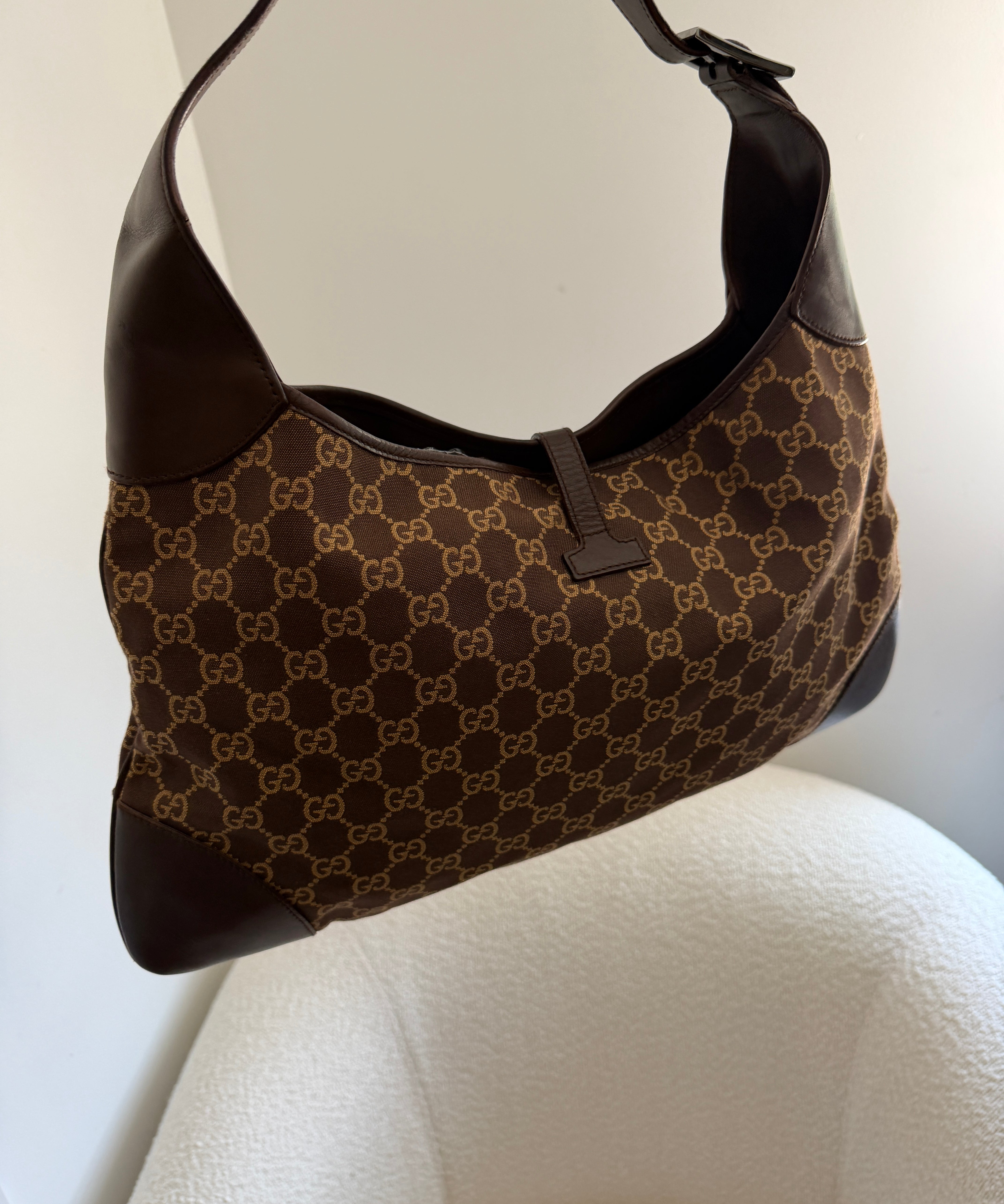 Brown Gucci Canvas Jackie Shoulder Bag