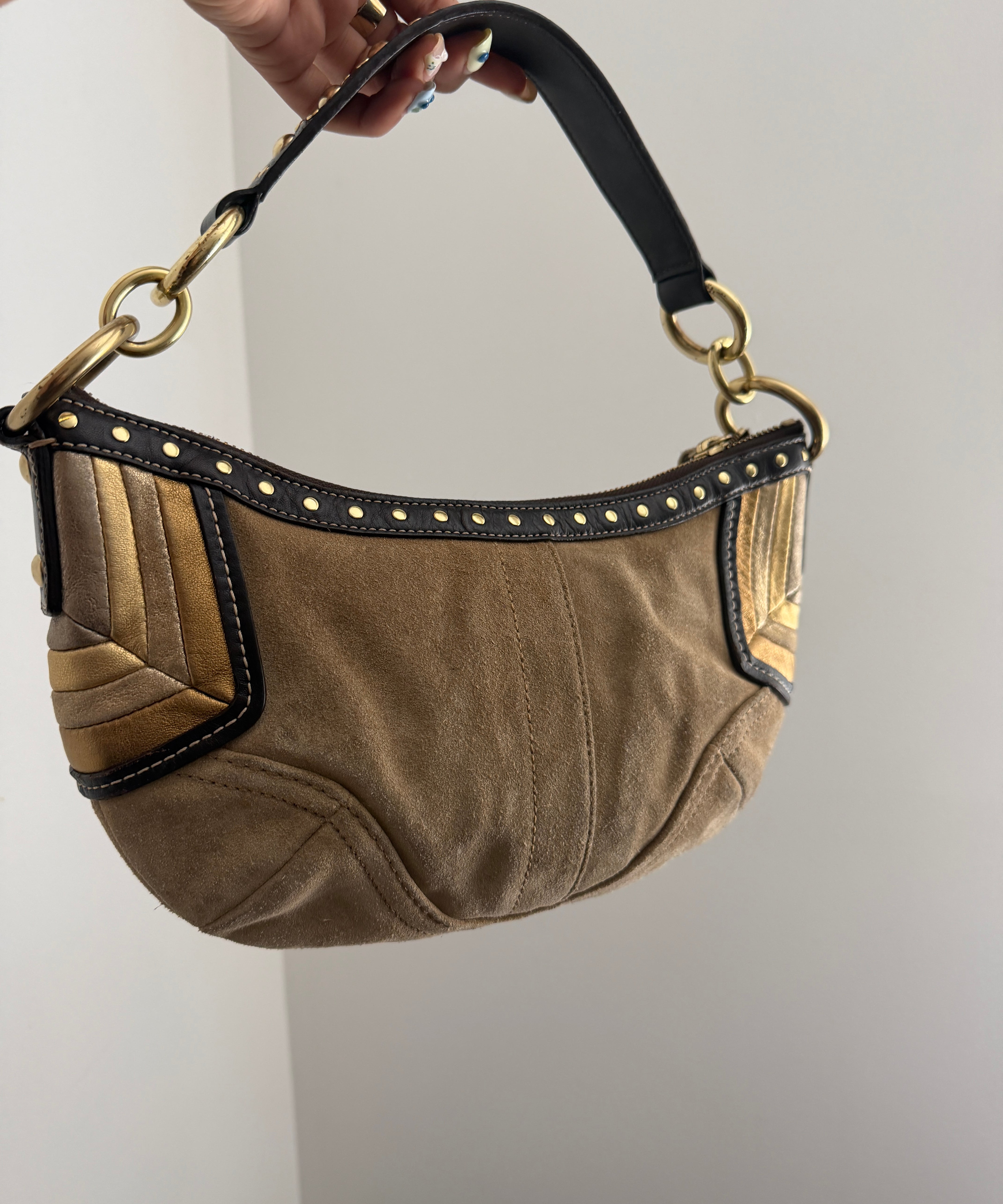 Rare Coach Suede Studded Mini Hobo Bag