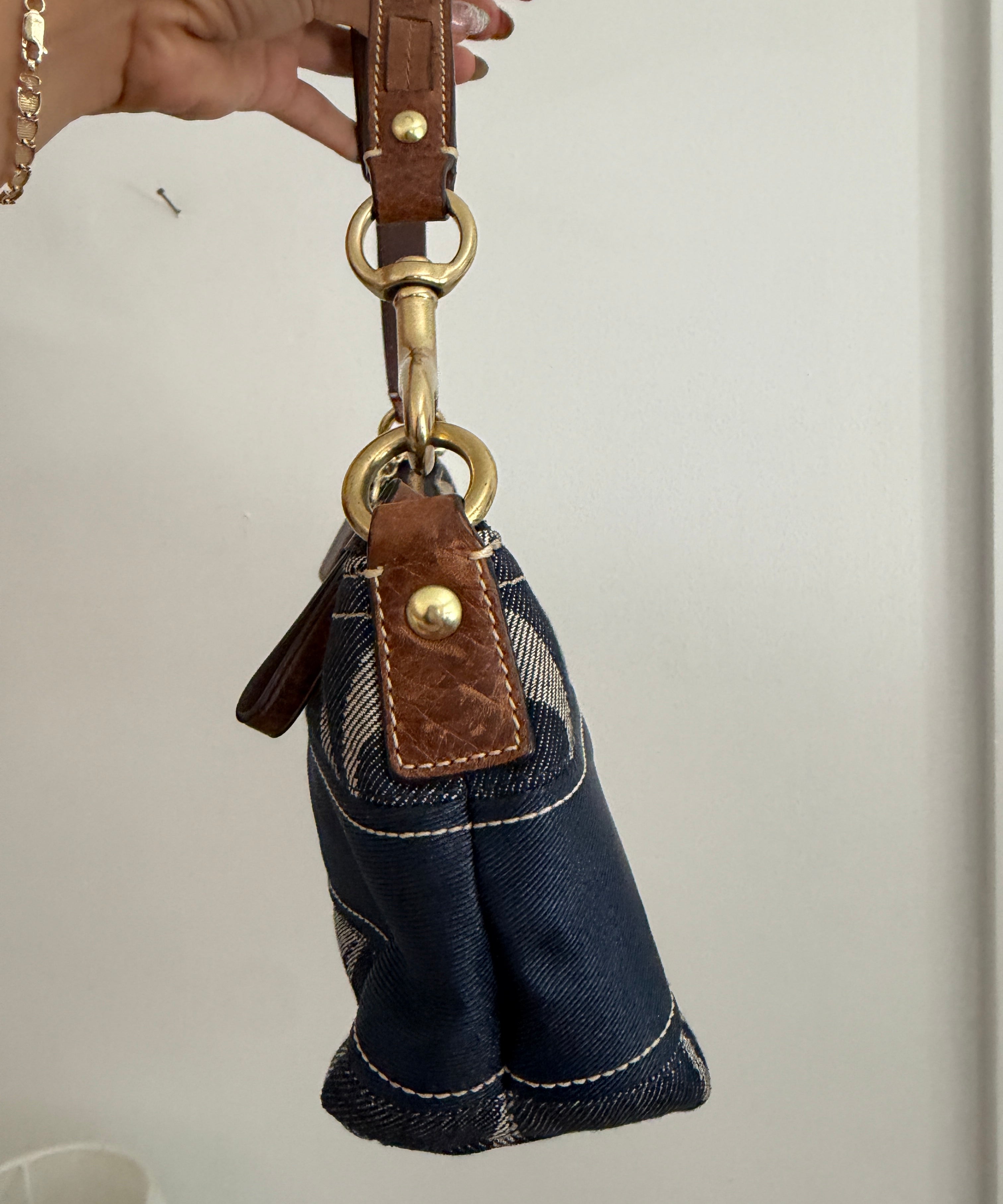 Coach Denim Stripe Monogram Mini Carly Bag
