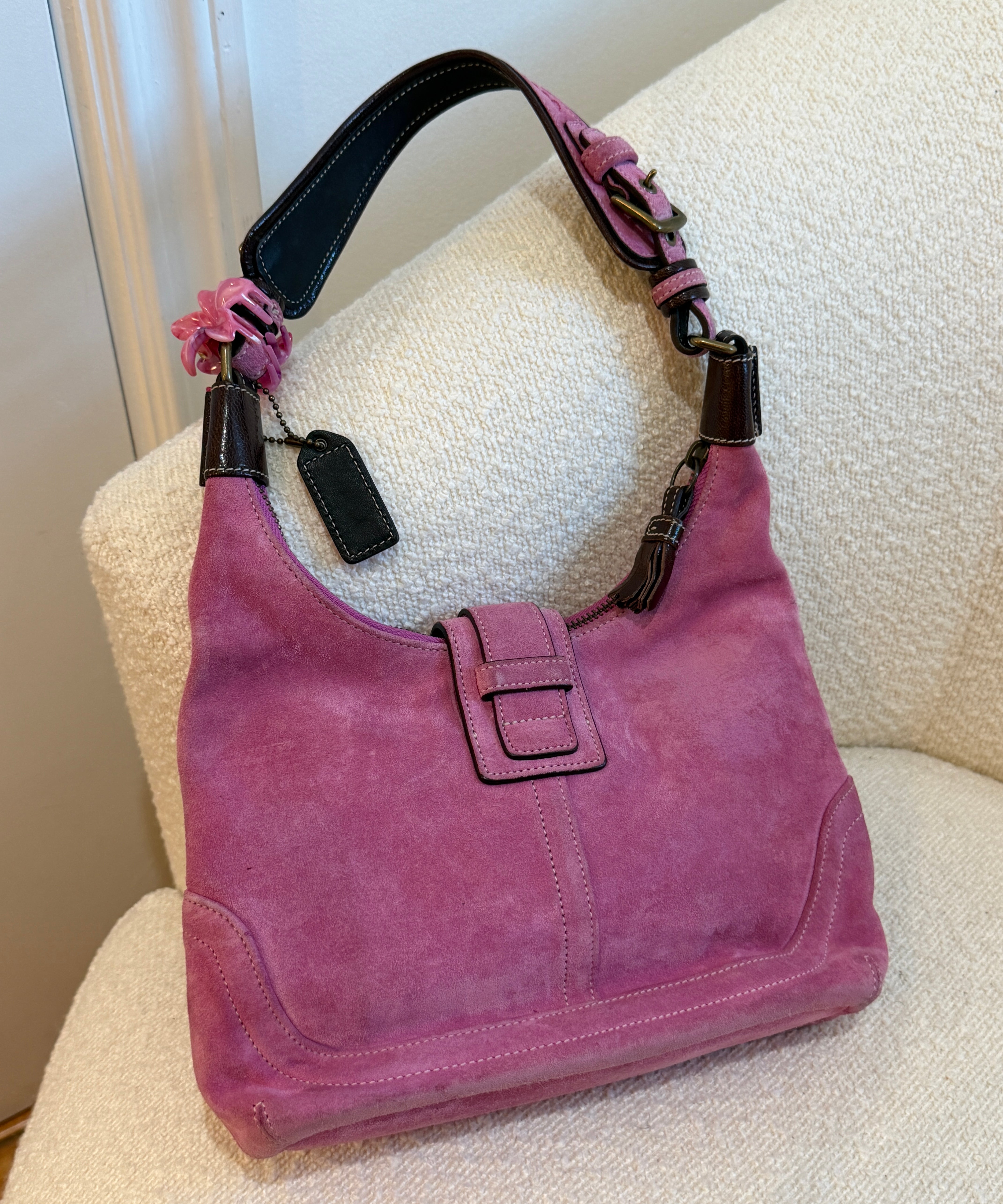 Coach Pink Suede Hamptons Hobo Bag
