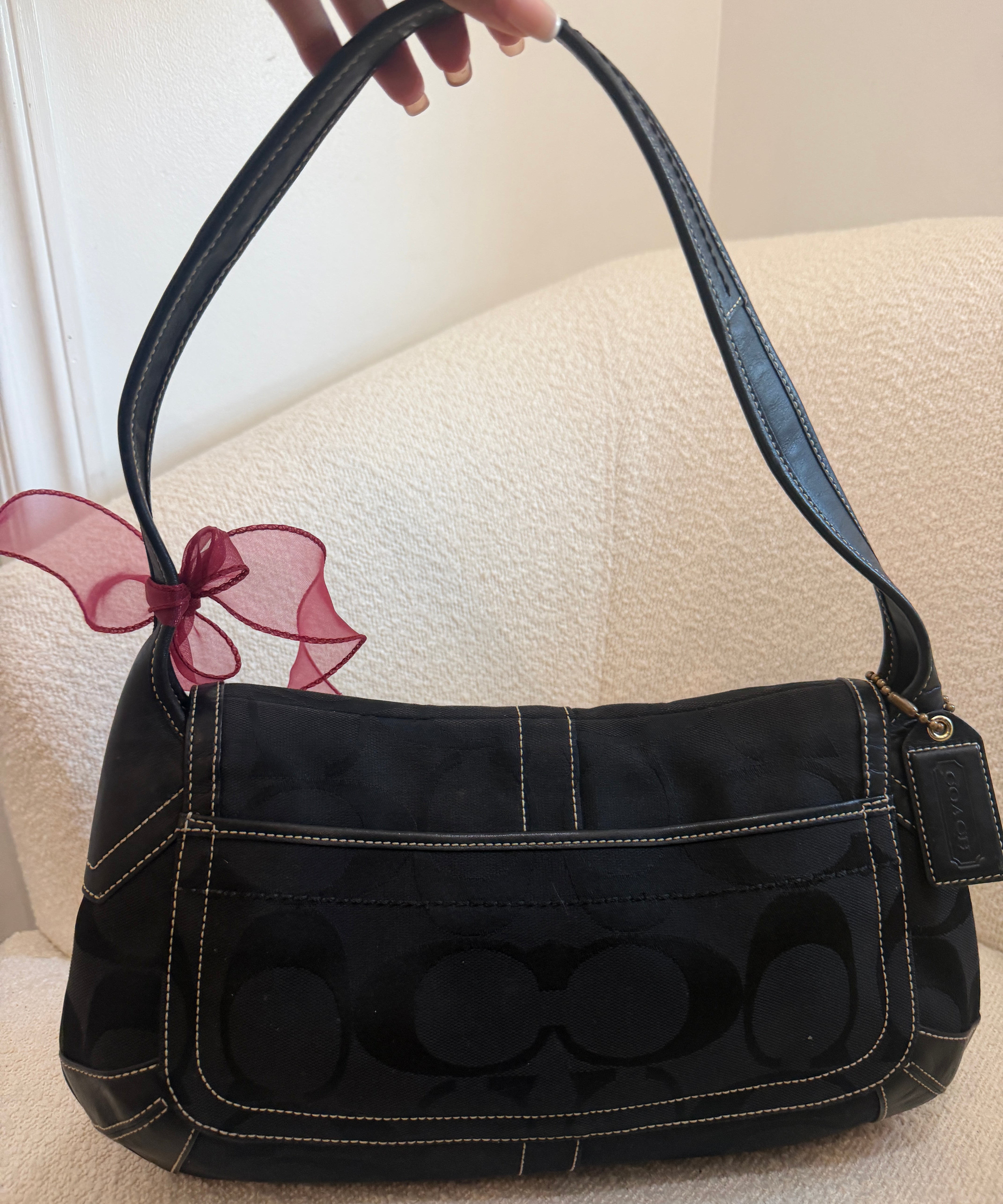 Coach Black Signature Turnlock Ergo Flap Bag