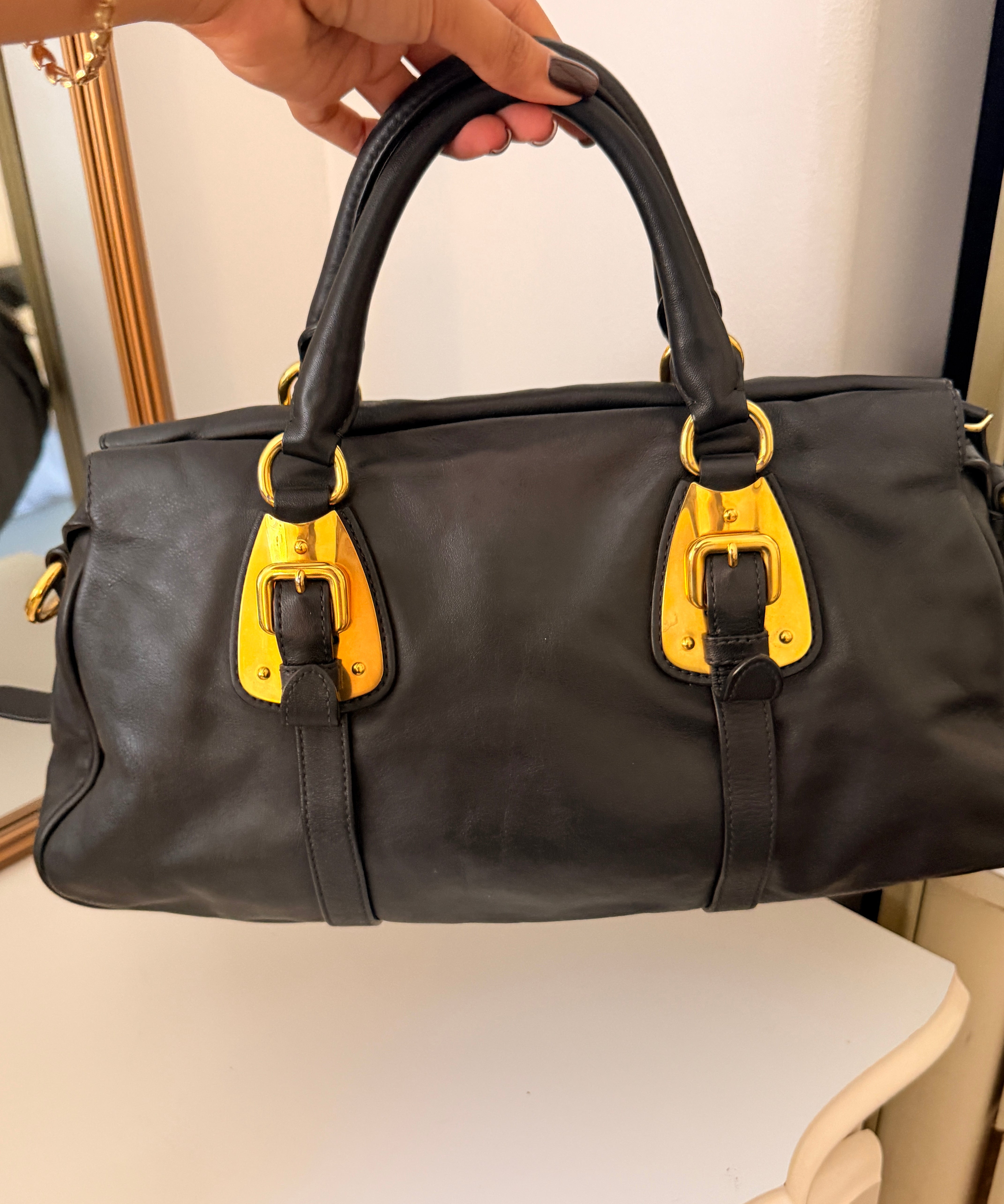 Black Leather Prada Shoulder Bag