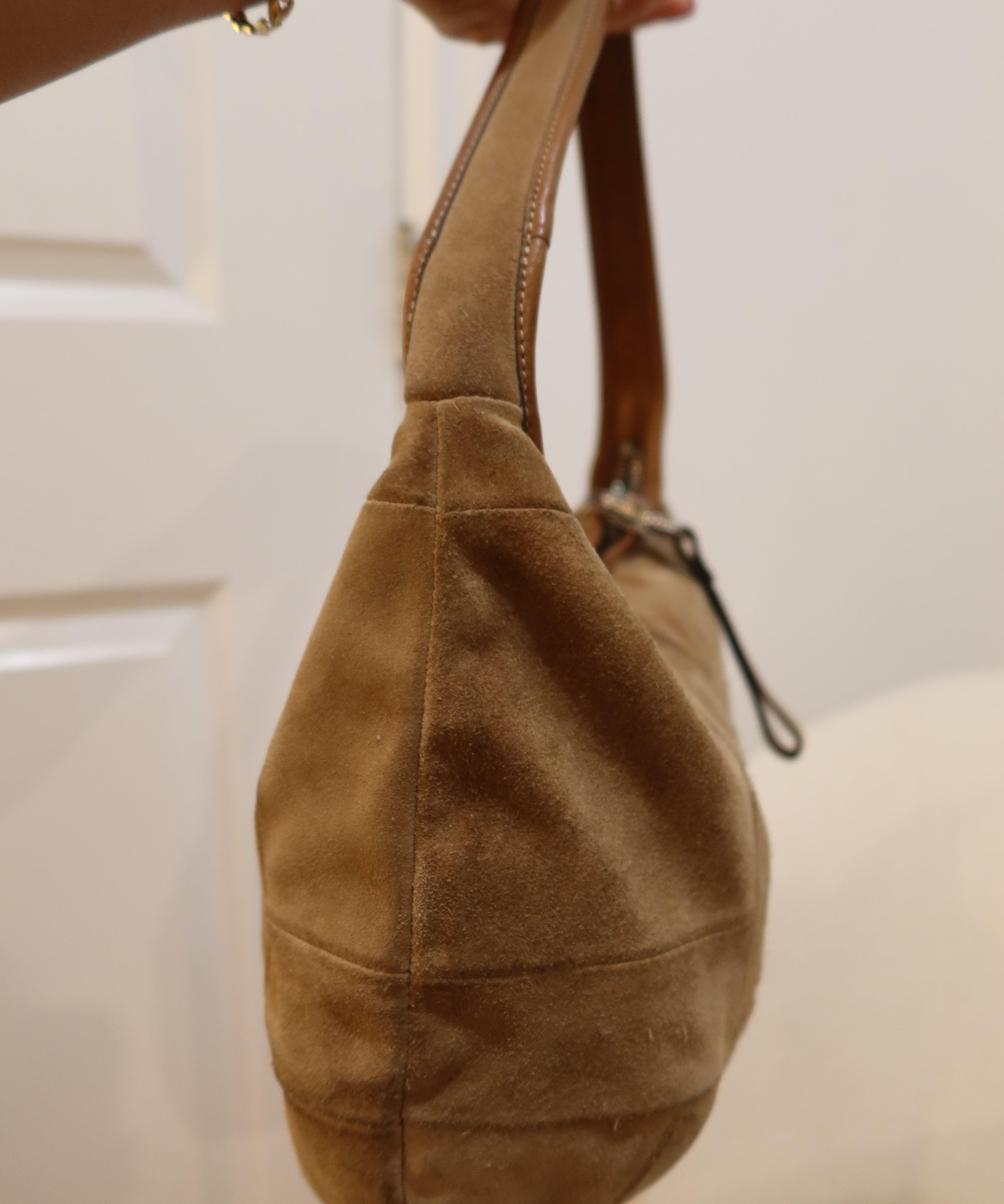 Rare Coach Khaki Patchwork  Suede Ergo Hobo Bag