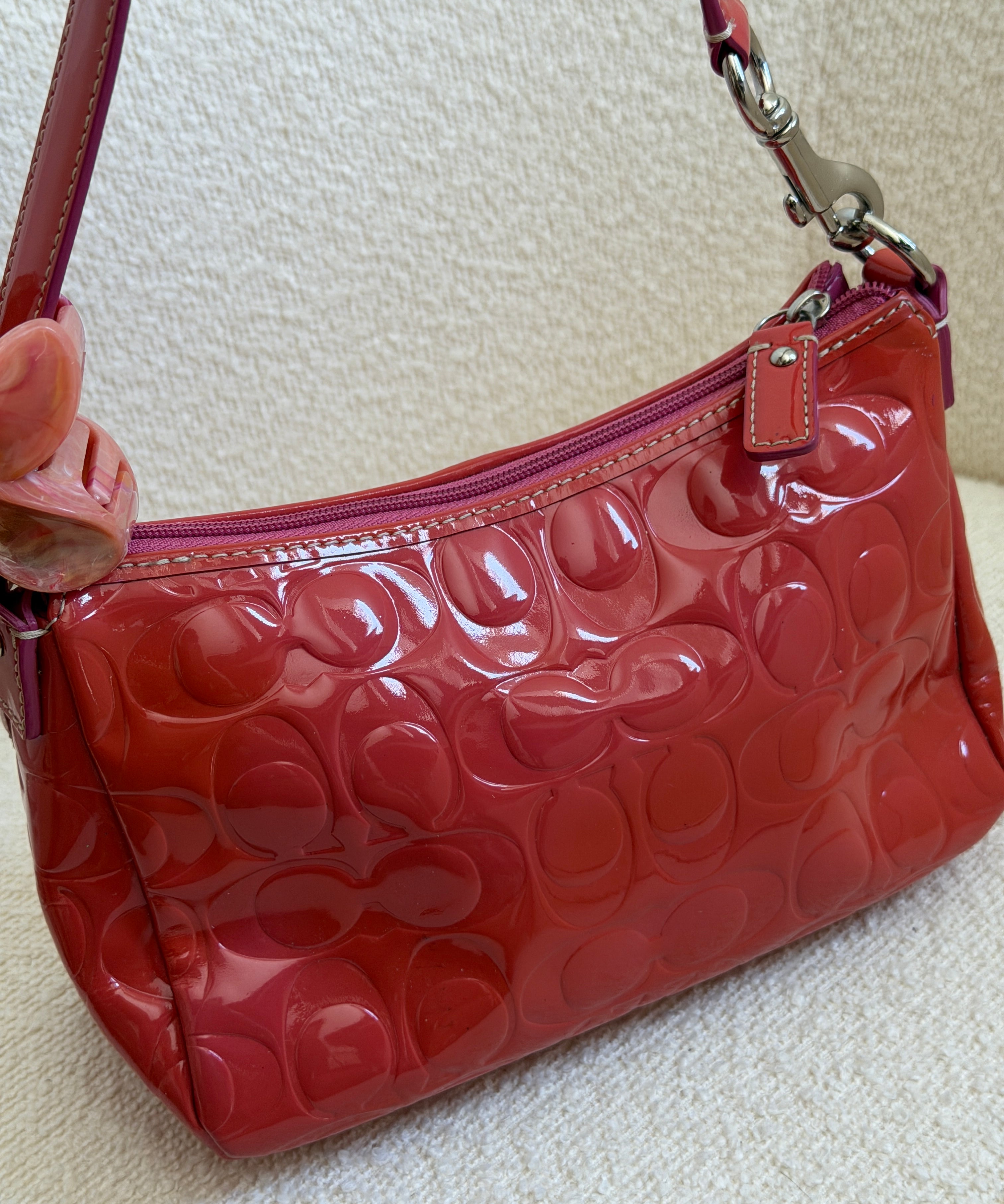 Coach Orange Patent Leather Optic Pochette