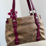 Coach Beige Signature Tote Bag with Pink Trim