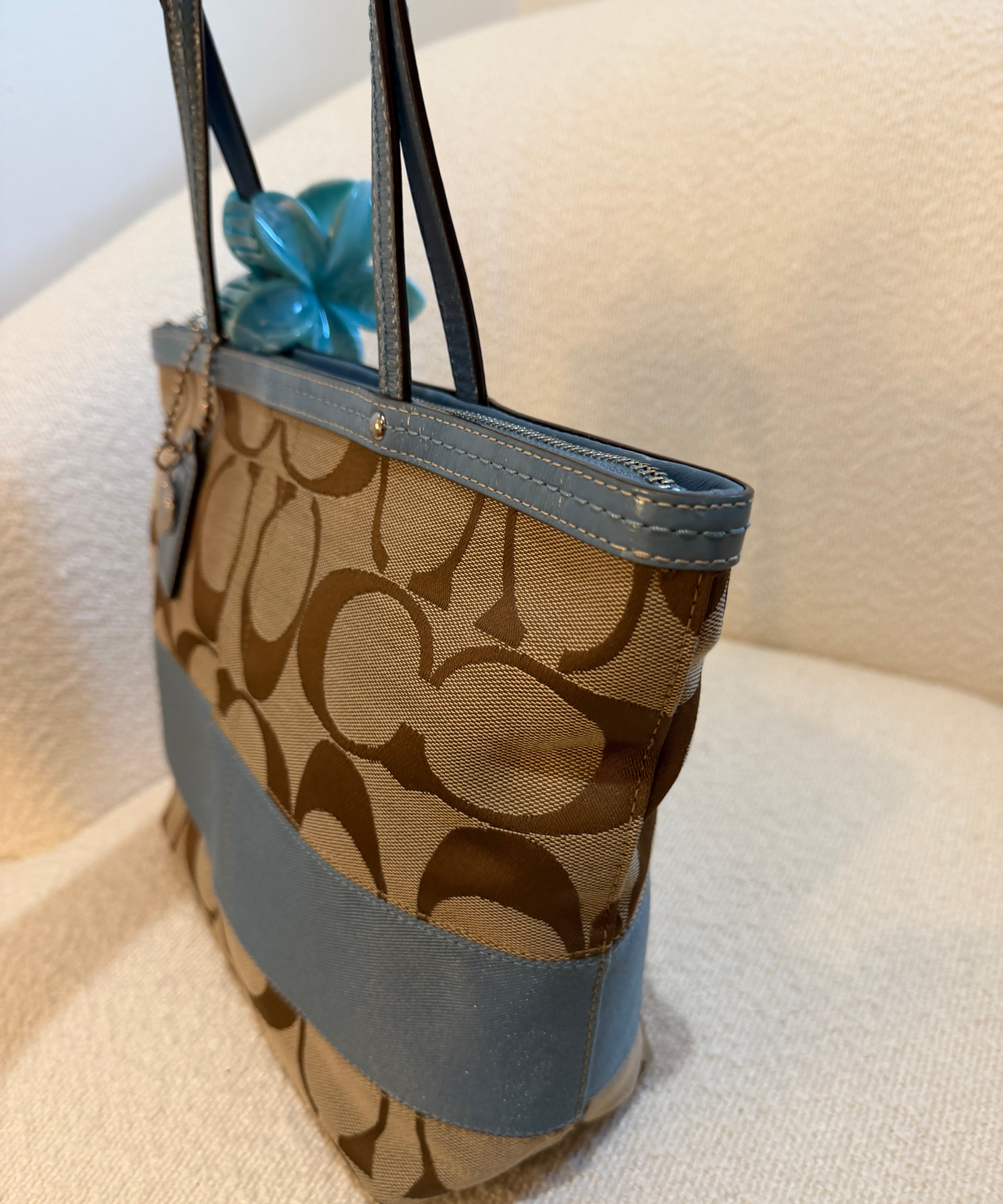 Coach Blue Stripe Tote Bag