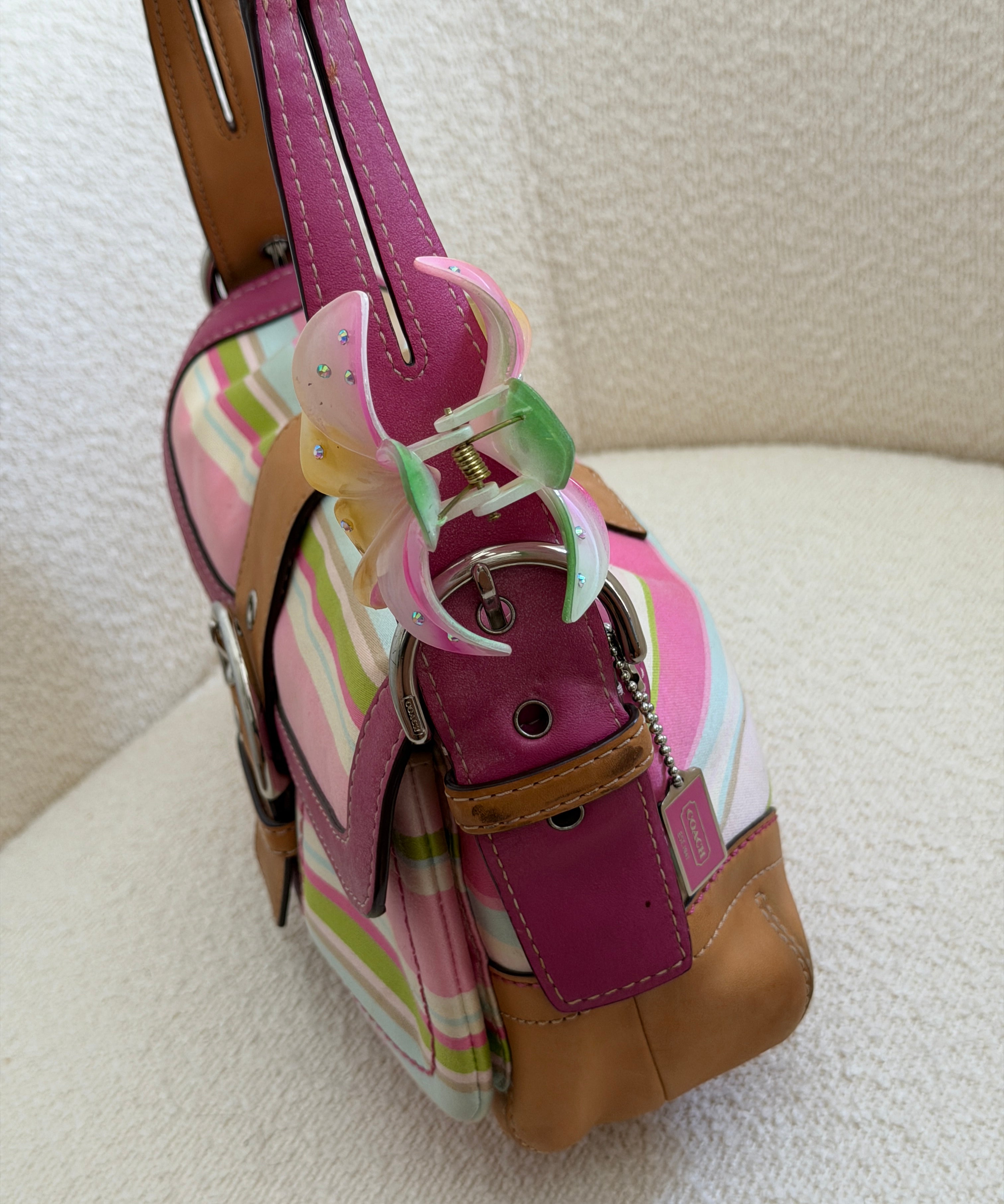Rare Coach Striped Double Pocket Soho Bag