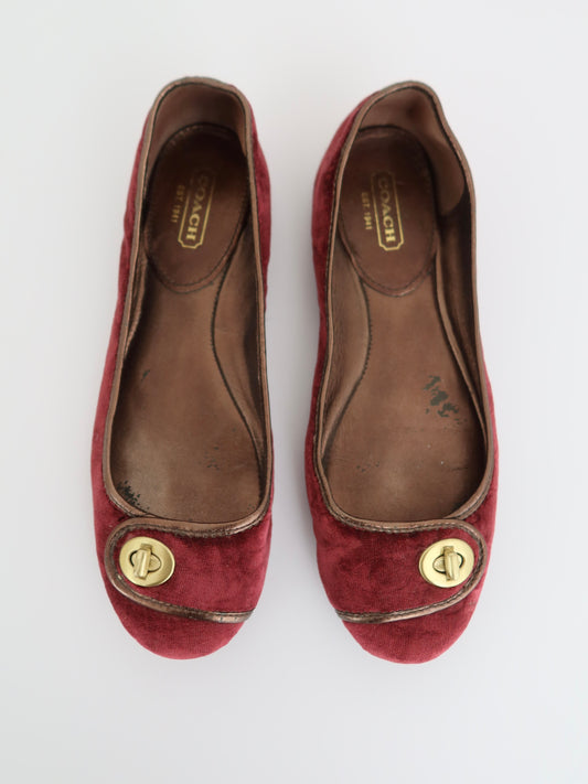 Coach Bordeaoux Velvet Ballet Flats (Size 9)