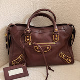Balenciaga Maroon Classic City Mini Leather Gold Hardware Bag