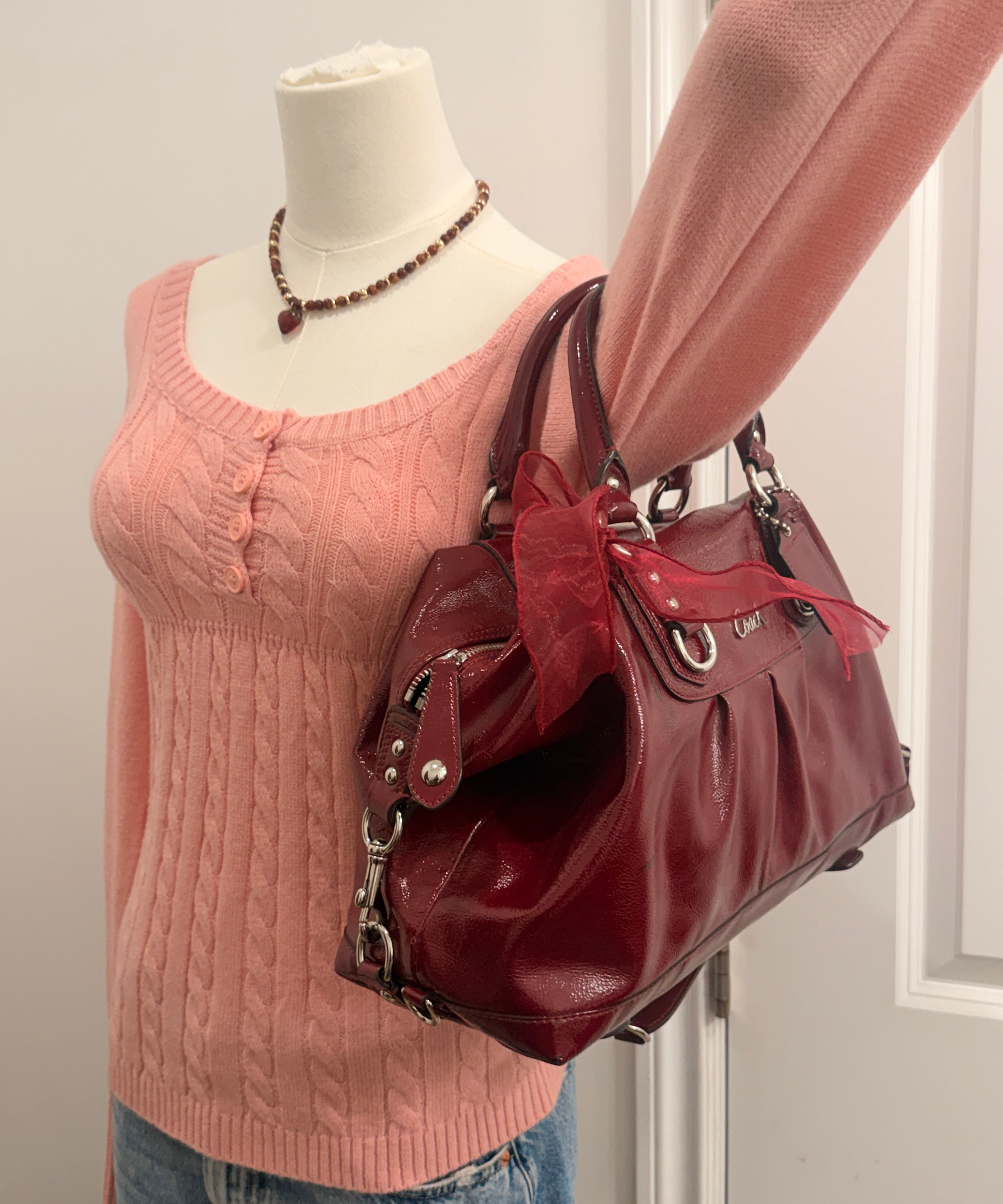 Coach Burgundy Patent Leather Ashley Shoulder Bag