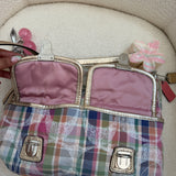 Rare Coach Madras Plaid Poppy Double Pocket Pushlock Bag