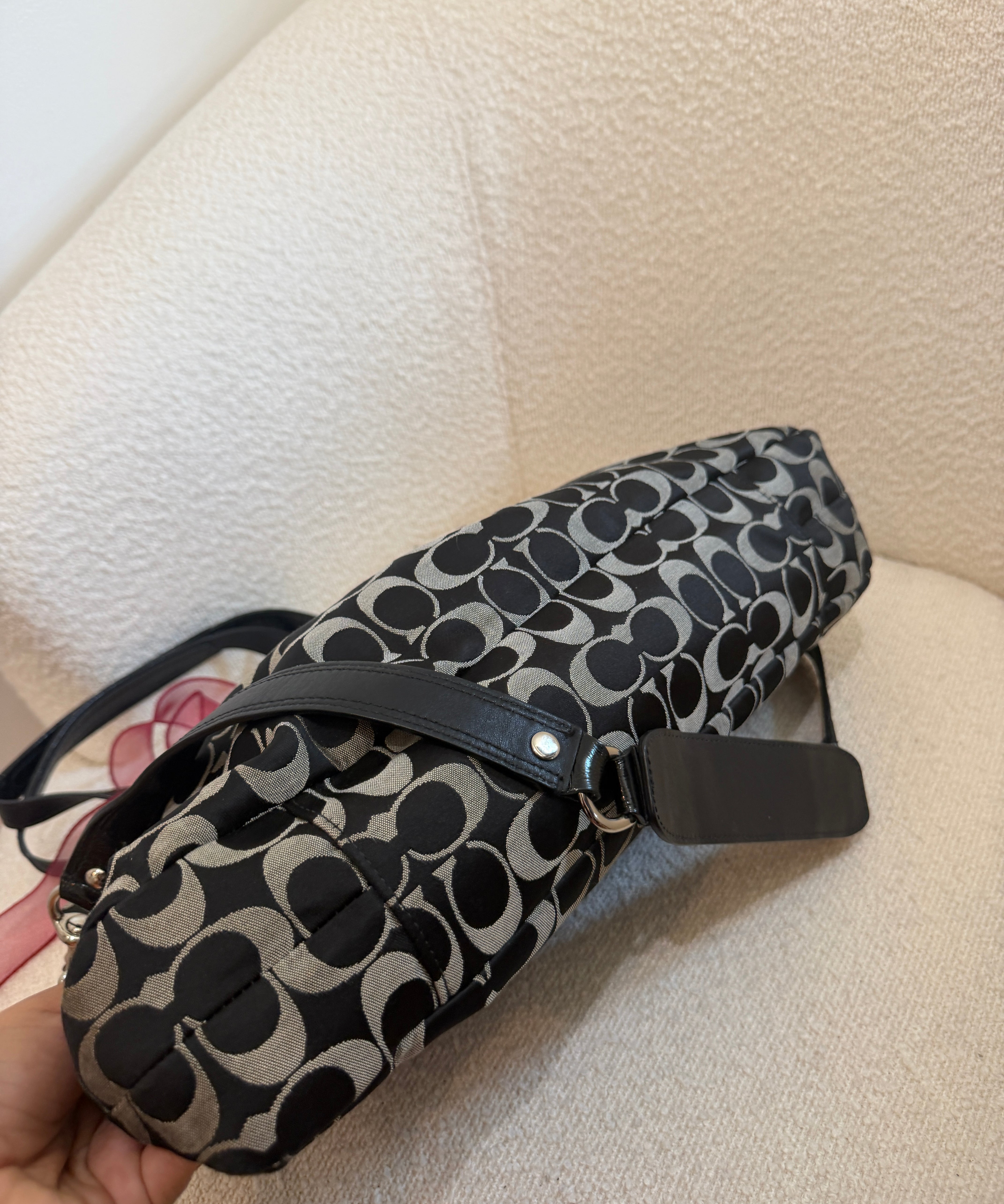 Coach Black Grey Signature Ashley Carry-All Bag