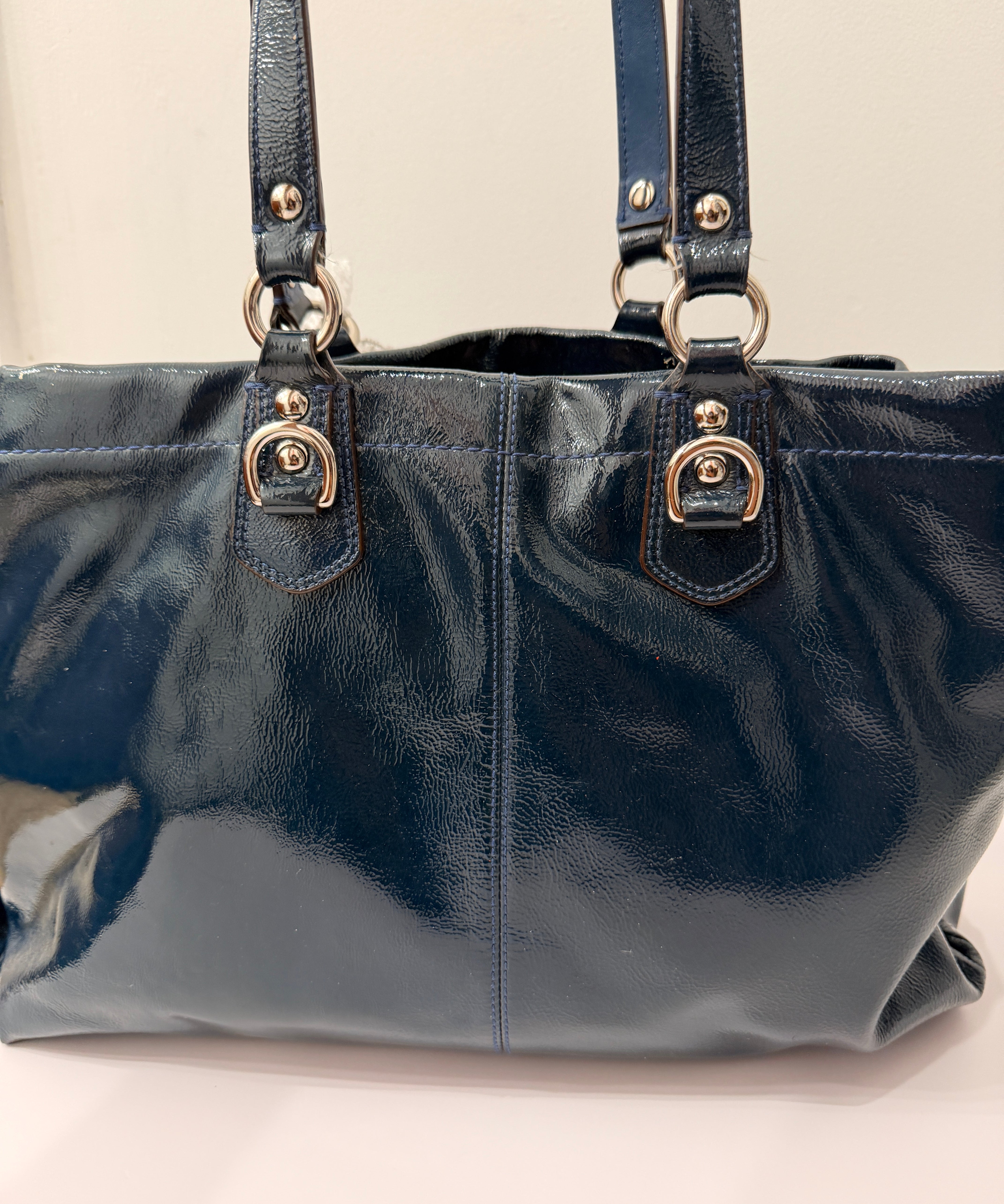 Coach Navy Patent Leather  Ashley Carry-All Bag
