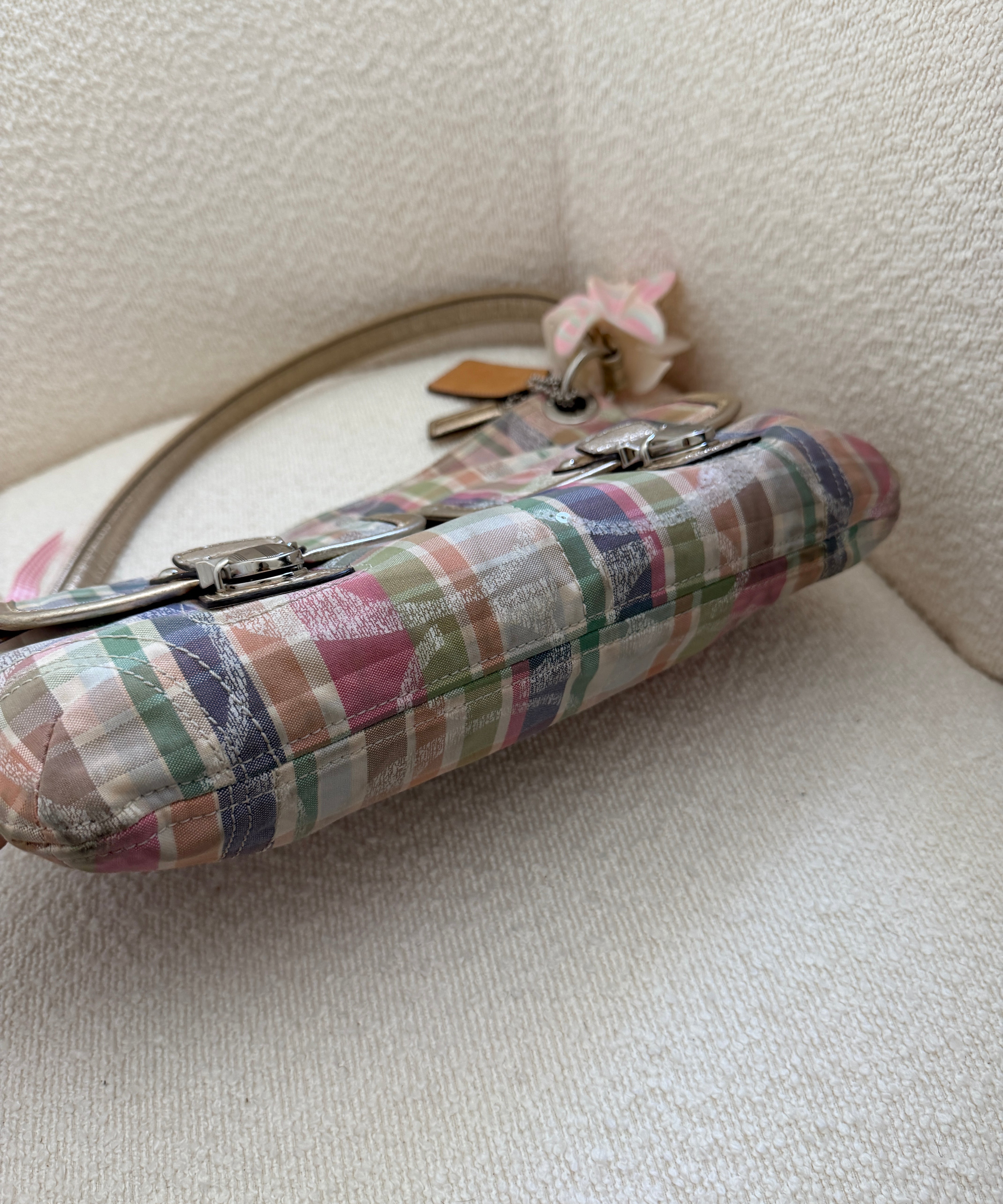 Rare Coach Madras Plaid Poppy Double Pocket Pushlock Bag